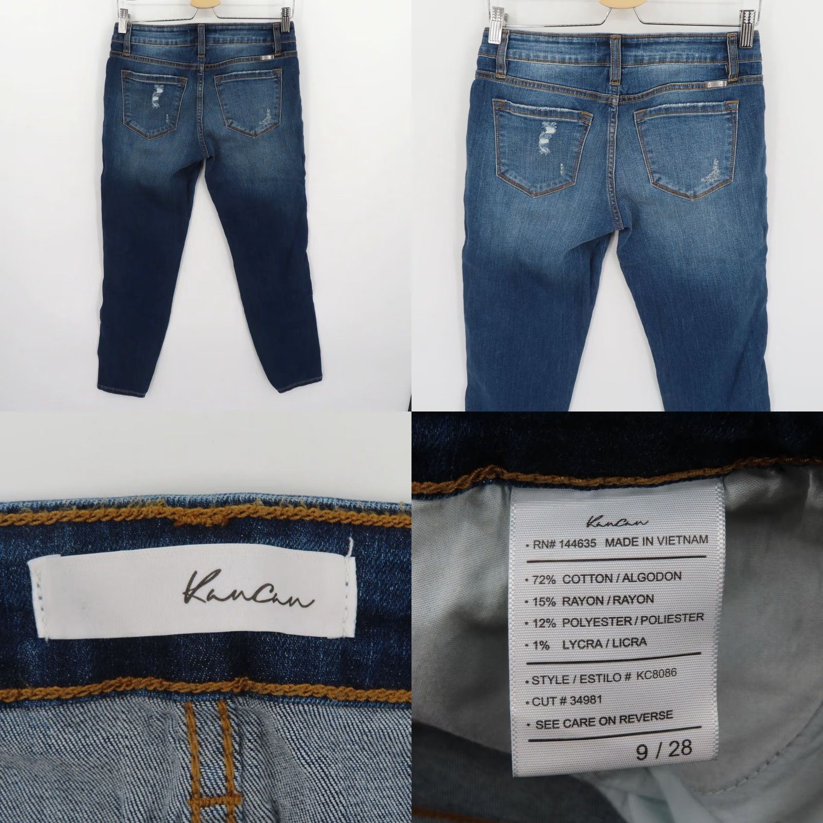 Vintage KanCan Jeans 28 Blue Distressed Denim Skinny 5-Pocket Pockets Twisted Seam Women Modern Casual Pants Size 28" / US 6 / IT 42 - 8 Thumbnail