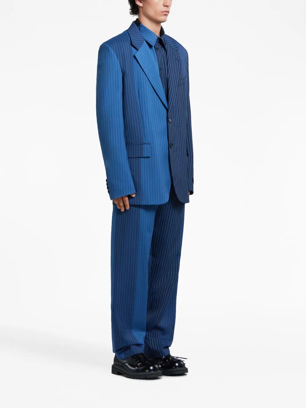 Marni o1w1db10125 Two-Tone Pinstriped Wool Blazer in Blue Size US M / EU 48-50 / 2 - 3 Thumbnail