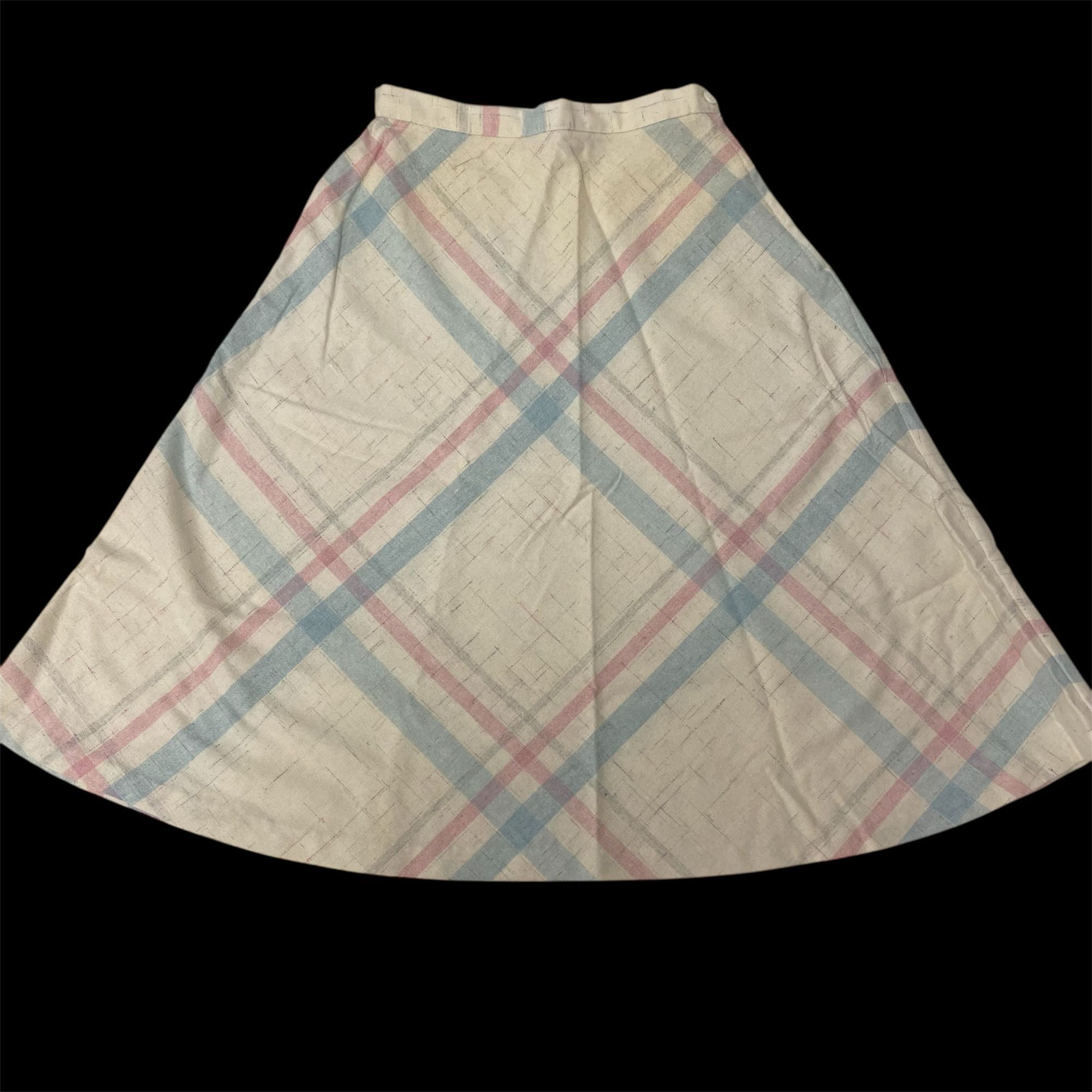 Other Vtg PASTEL Cream Blue Pink Plaid MIDI Fleck A Line Skirt Size 26" / US 2 / IT 38 - 1 Thumbnail