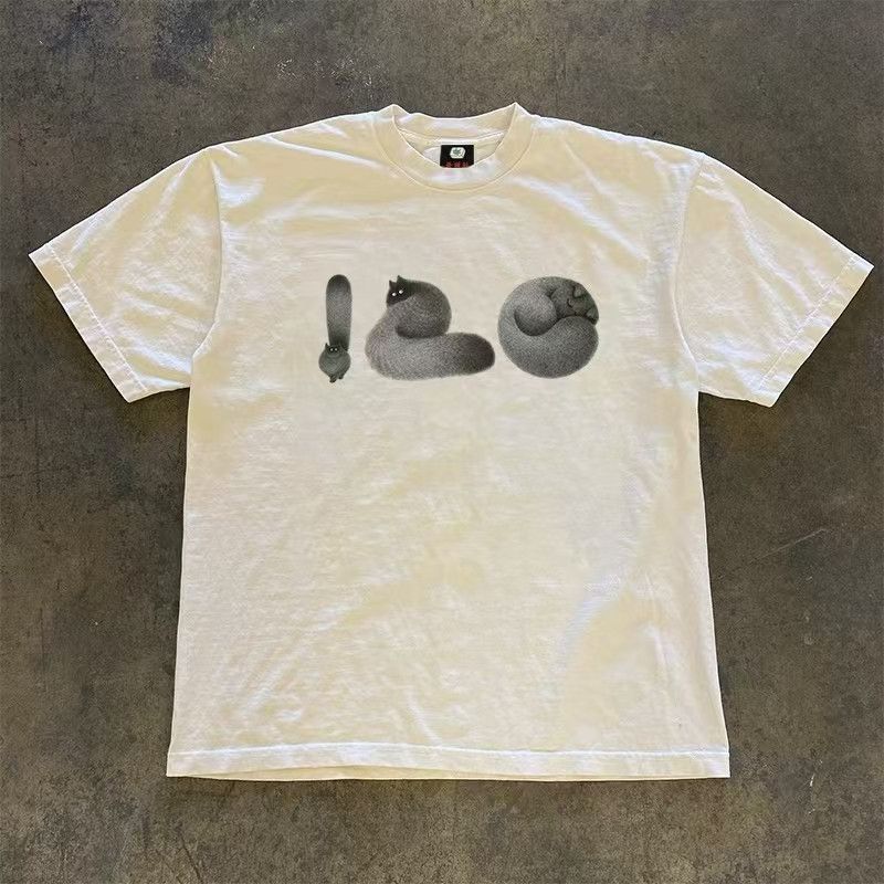 Japanese Brand × Vintage White street washed fun cat print t-shirt Size US M / EU 48-50 / 2 - 1 Thumbnail