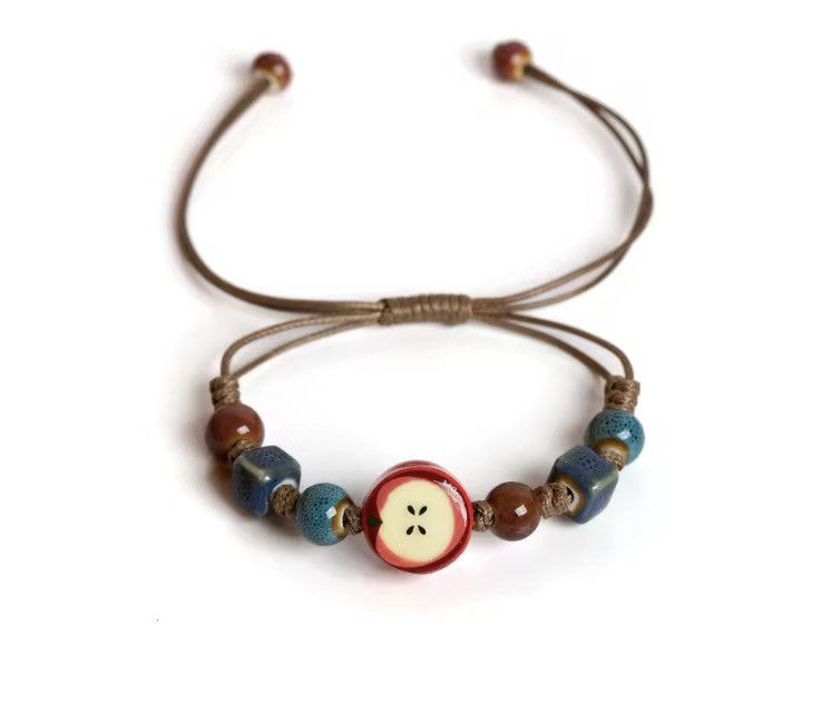 Jewelry Handmade Apple Ceramic Bracelet Adjustable Woven Cord Size ONE SIZE - 6 Thumbnail