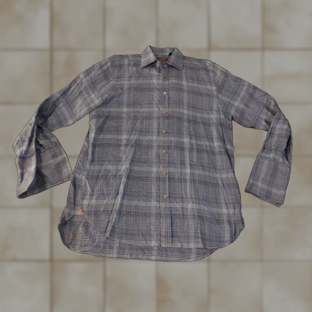 Pinko Thomas Pink dress shirt Mens 16.5 Blue plaid Prestige business casual Shirt Mens Blue Plaid 16.5 Button-Down French Cuff Knit Cotton Size US XL / EU 56 / 4 - 1 Thumbnail