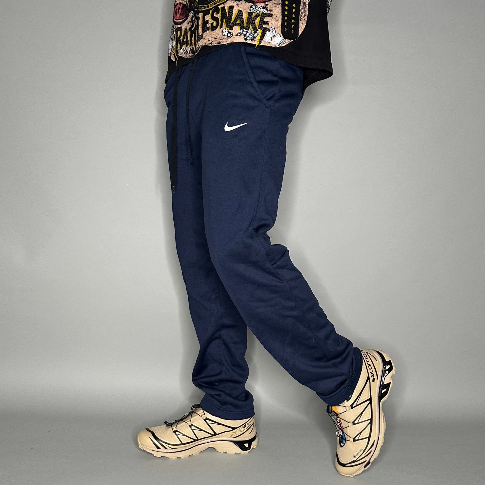 Nike Sweatpants Navy Blue Polyester Joggers White Swoosh