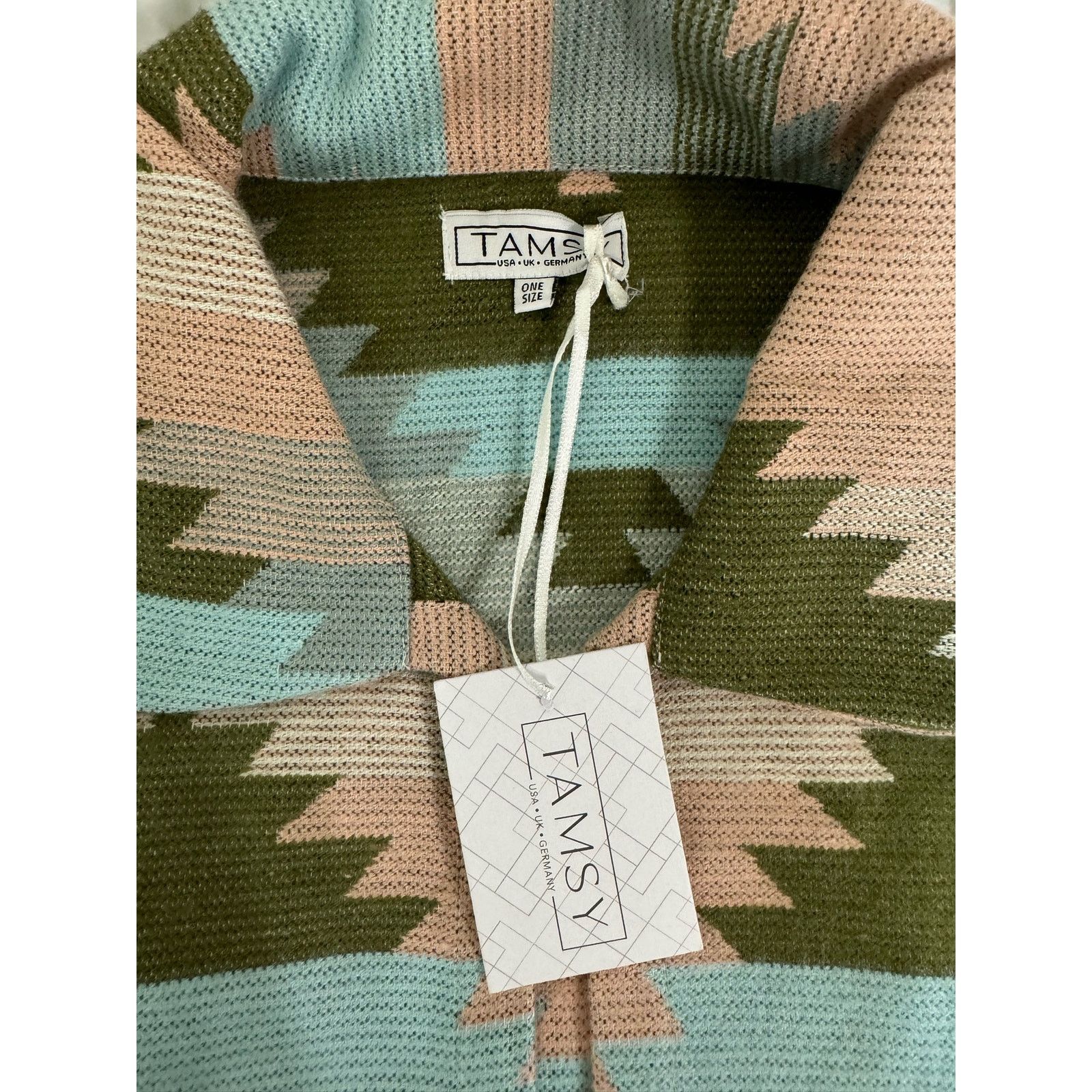 TAMSY Peach and Olive Color Open Front Jacquard One Size