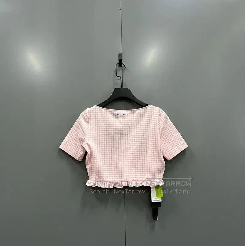 Miu Miu Miu Miu Pink Cropped Short Sleeve T-Shirt . Size XXS / US 00 / IT 34 - 4 Thumbnail