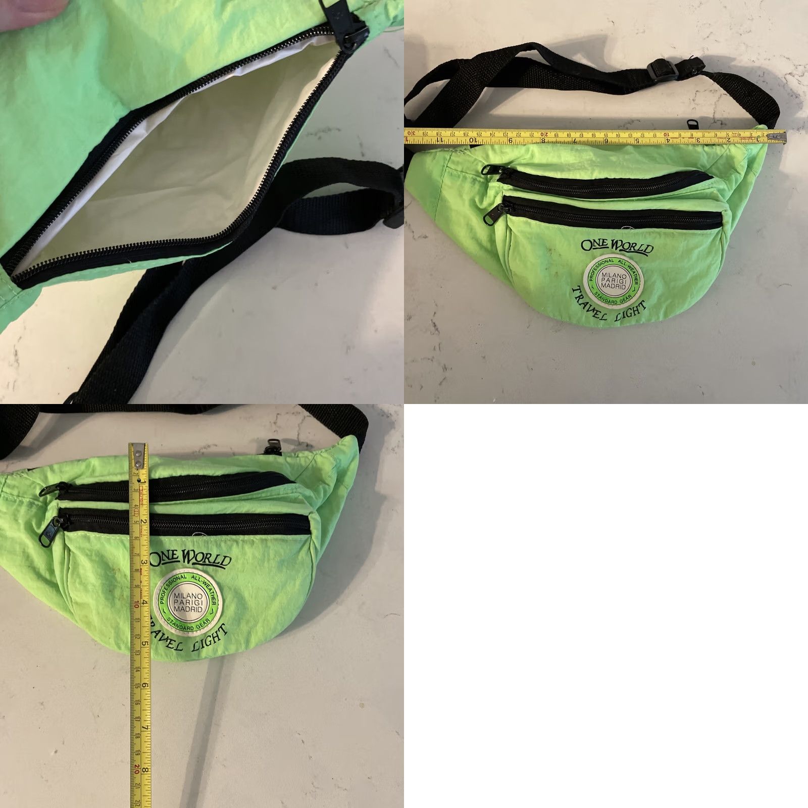 Doublet VINTAGE Milano Parigi Madrid Fanny Pack Neon Green Day Glow Nylon Double Zip Waist Belt Unisex Adults Small 90s Y2K Size ONE SIZE - 8 Thumbnail
