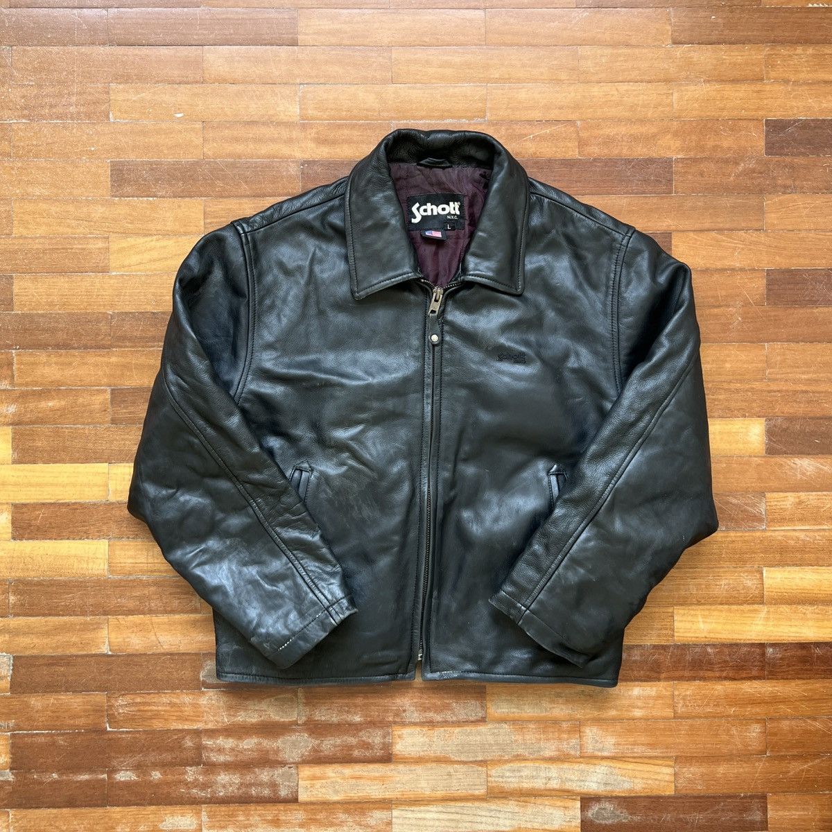 image of Leather Schott Jacket in Black, Men's (Size Large)