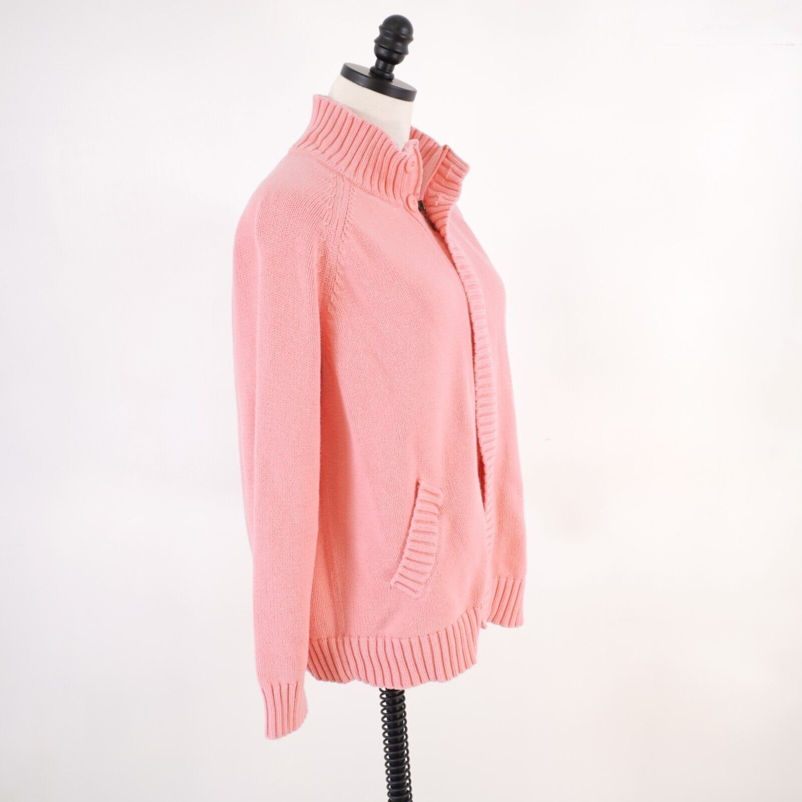 Croft & Barrow Croft & Barrow Pink Knit Full Zip Button Up Large Cotton Moc Size L / US 10 / IT 46 - 7 Thumbnail