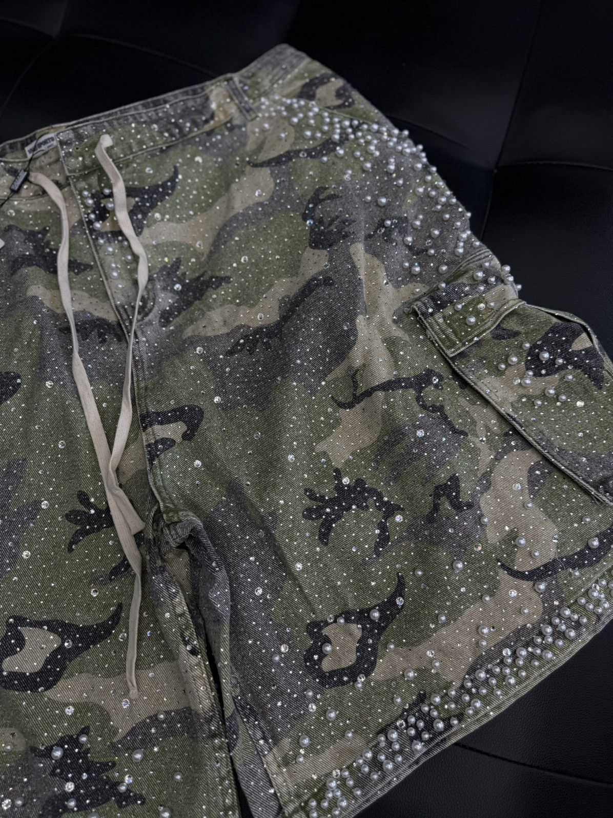 Vale Valley Rhinestone Crystal Shorts Denim Green Camo Size 38 Size US 38 / EU 54 - 2 Thumbnail