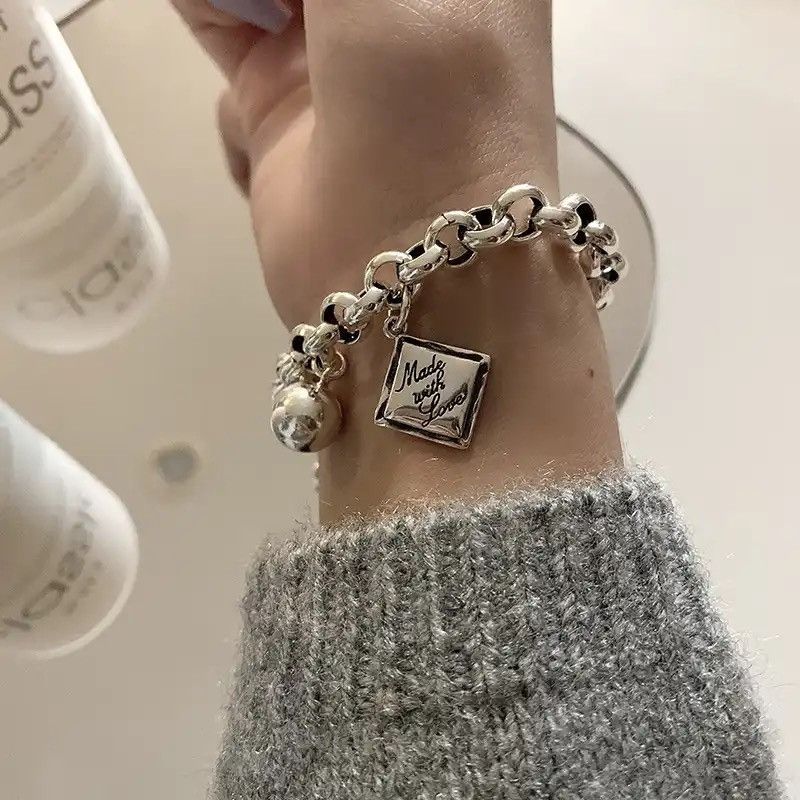 Jewelry 925 Sterling Silver Square Charms Bracelet Size ONE SIZE - 1 Thumbnail