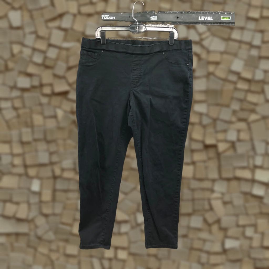 Apt. 9 Apt.9 Modern Skinny Pull On Pants Womens 1X Black Dark Wash Knit Polyester Pockets Elastic Waist Jegging Slim Fit Flat Front Size 40" / US 18 - 1 Thumbnail