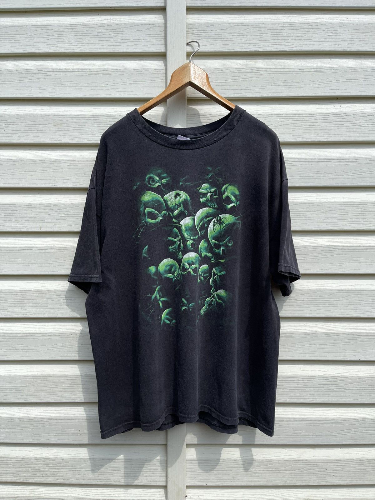 Affliction Vintage 90s SunFaded/Washed Green Skulls Oversized Baggy Tee Size US XXL / EU 58 / 5 - 1 Thumbnail
