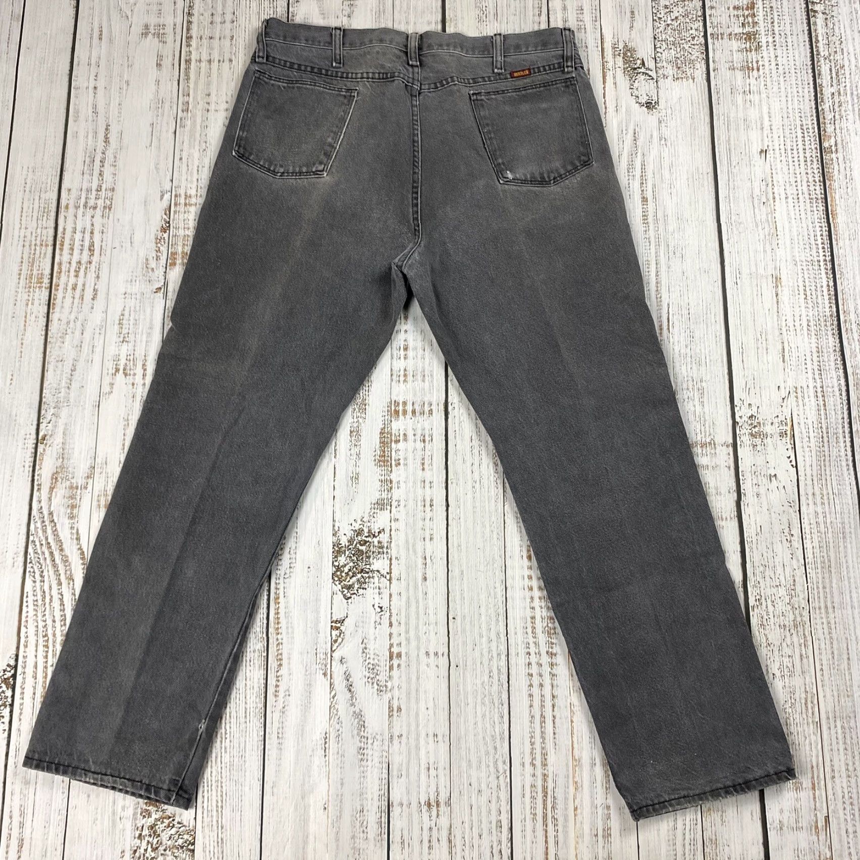 Denime VINTAGE Rustler Black Denim Jeans 36x30 Distressed 90s Straight Mens Size US 36 / EU 52 - 7 Thumbnail