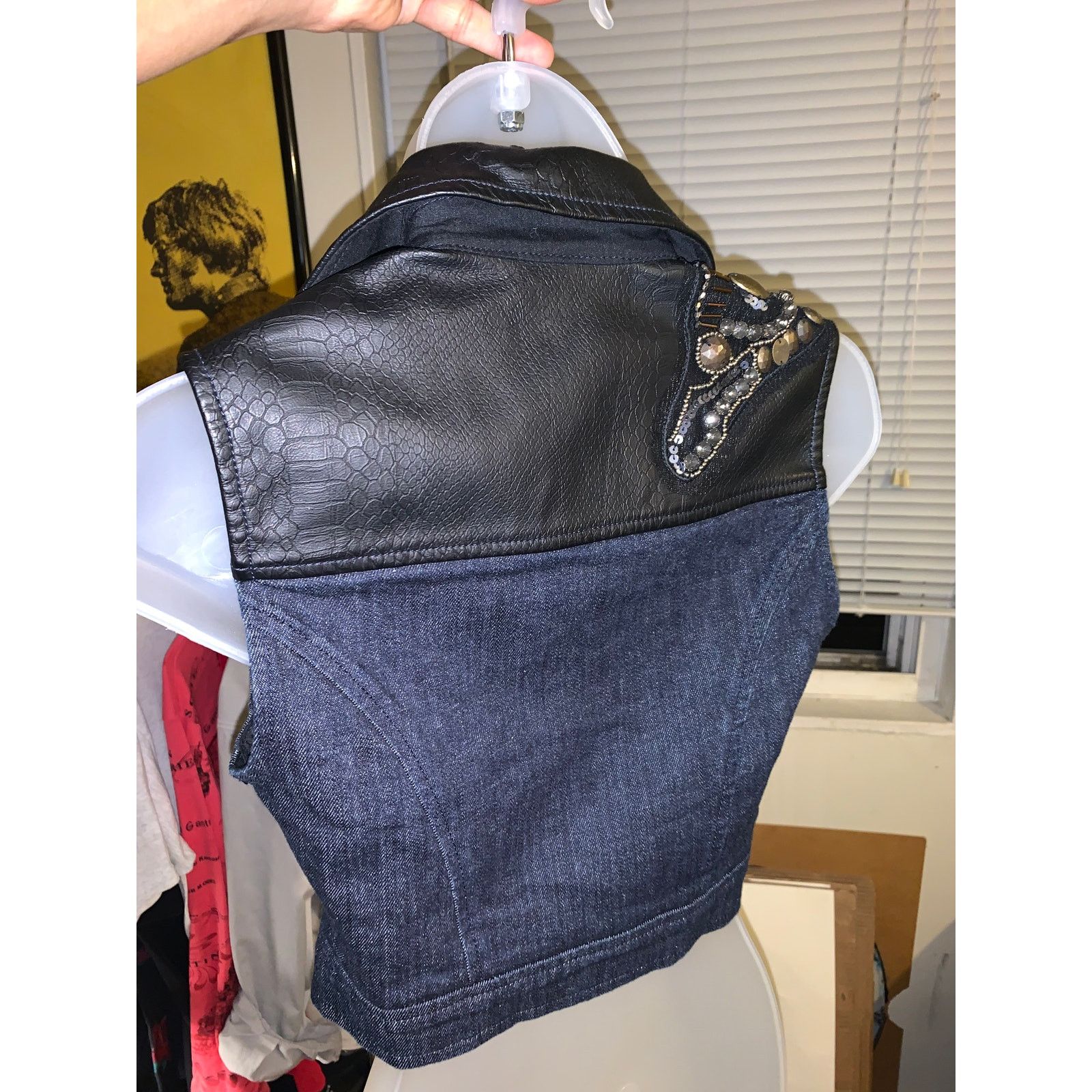 Vera Wang Vera Wang Moto Vest XS Denim Studded Faux Leather Zip Size XS / US 0-2 / IT 36-38 - 5 Thumbnail