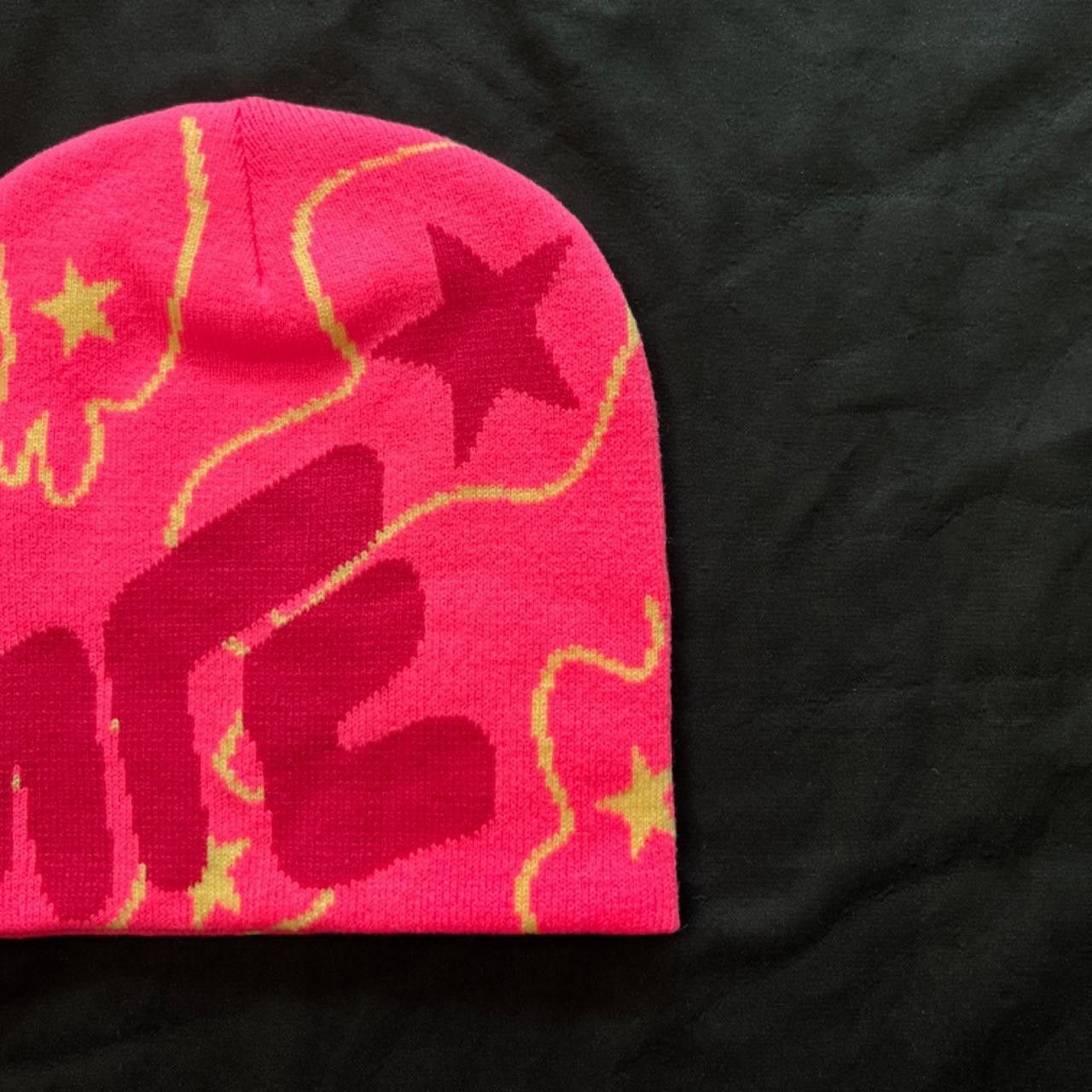 Japanese Brand Deadstock Y2k Star Graphic No Cuff Knit Beanie Hat Pink Size ONE SIZE - 4 Thumbnail
