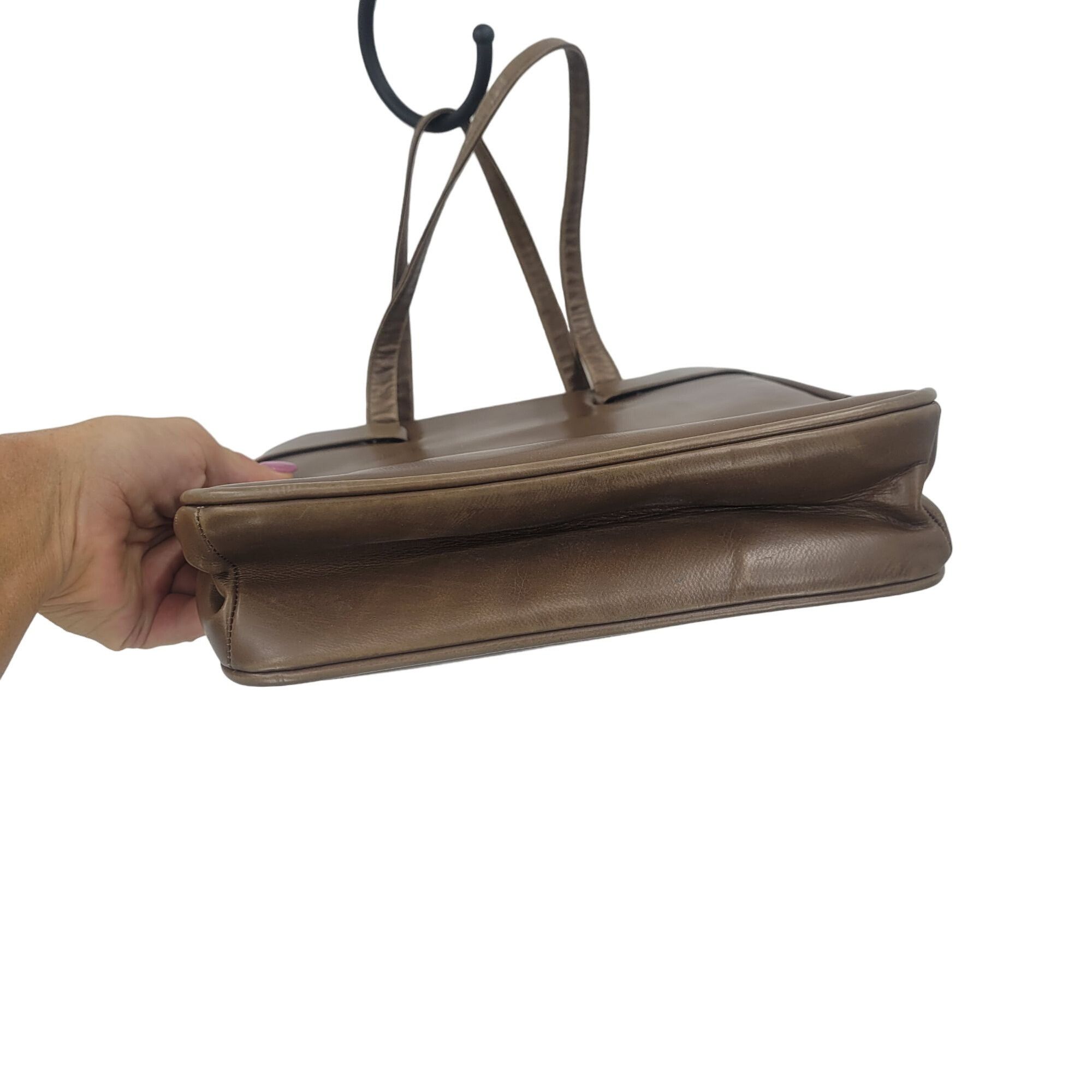 Vintage 60s 50s Brown Leather Handbag Framed Square Top Handle Size ONE SIZE - 9 Thumbnail