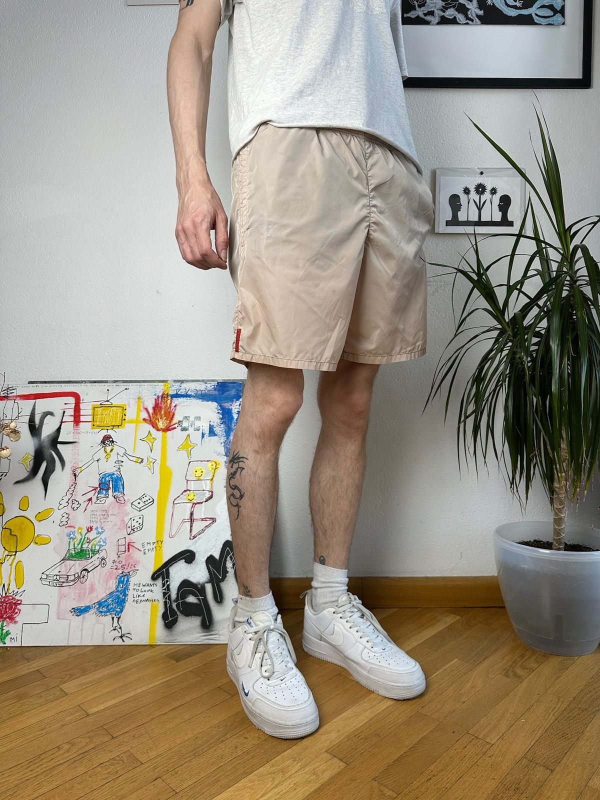 PRADA Shorts Nylon Red Tab Vintage cream pants