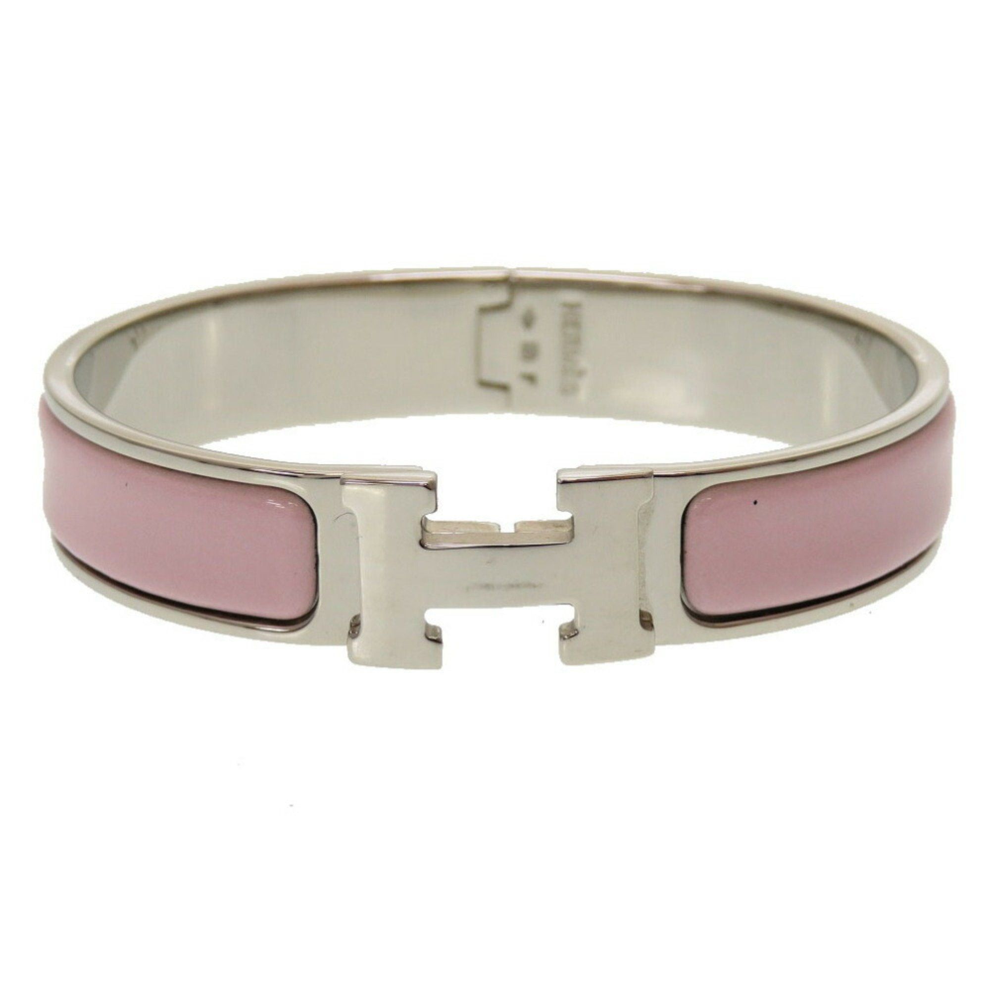 image of Hermes Click Crack Rose Dragee Silver F Engraved Bracelet 0168 5I0168Ezp5 in Pink, Women's