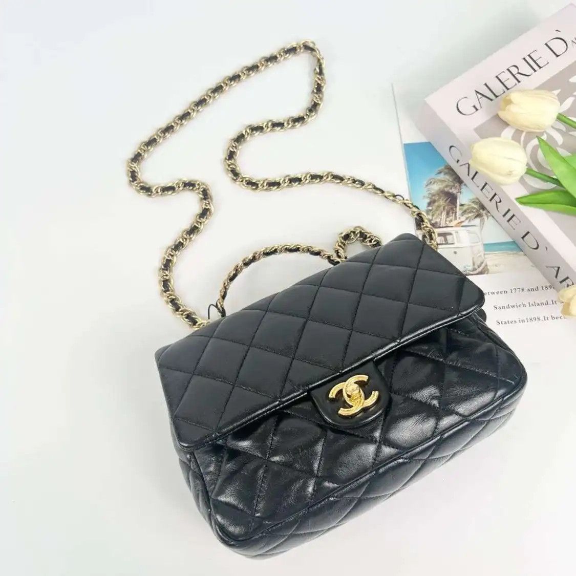 Chanel Classic Flap Mini Black Sheepskin Quilted Flap Bag Chain Bag Crossbody Go, Women's