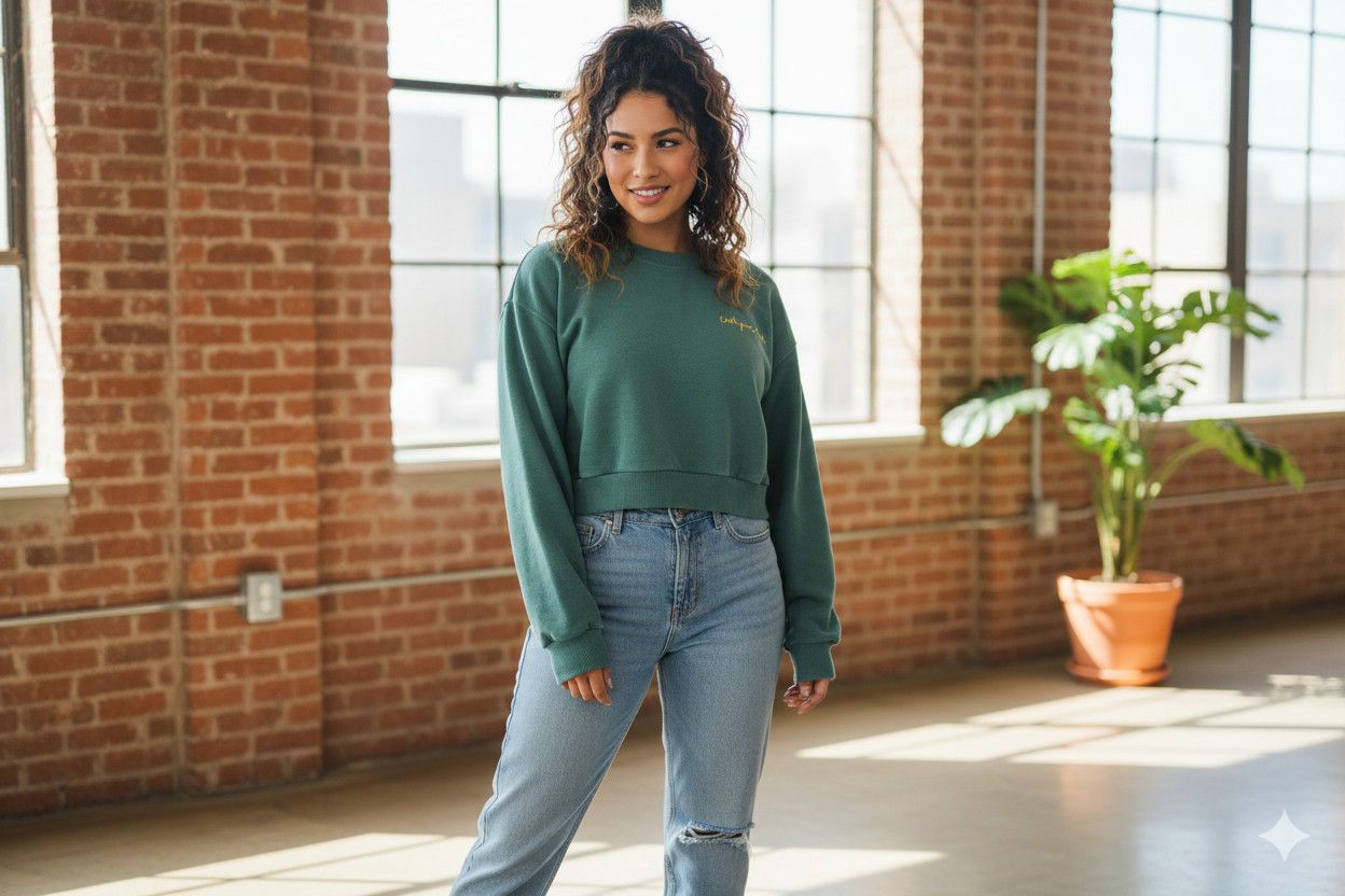 Other Zudio Cropped Ribbed Hem Sweatshirt - Jade Green Size M / US 6-8 / IT 42-44 - 1 Thumbnail