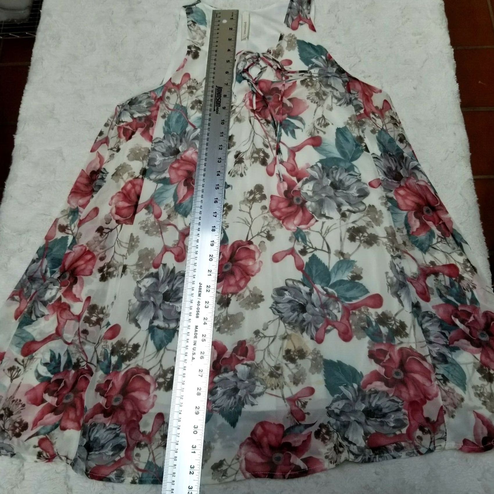 Vintage Peppermint Women Floral Lace Up Tunic Top Mini Dress Large Sleeveless Lined Boho Size L / US 10 / IT 46 - 7 Thumbnail