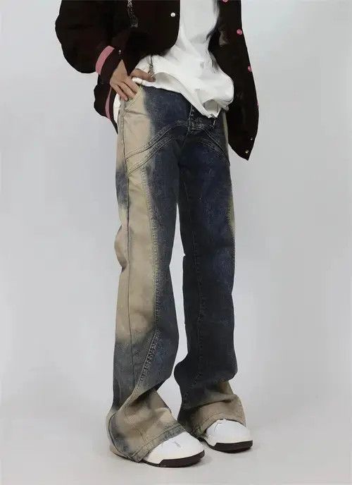 VIBE Men Washable Tie Dyed Flared Baggy Jeans Size US 28 / EU 44 - 3 Thumbnail