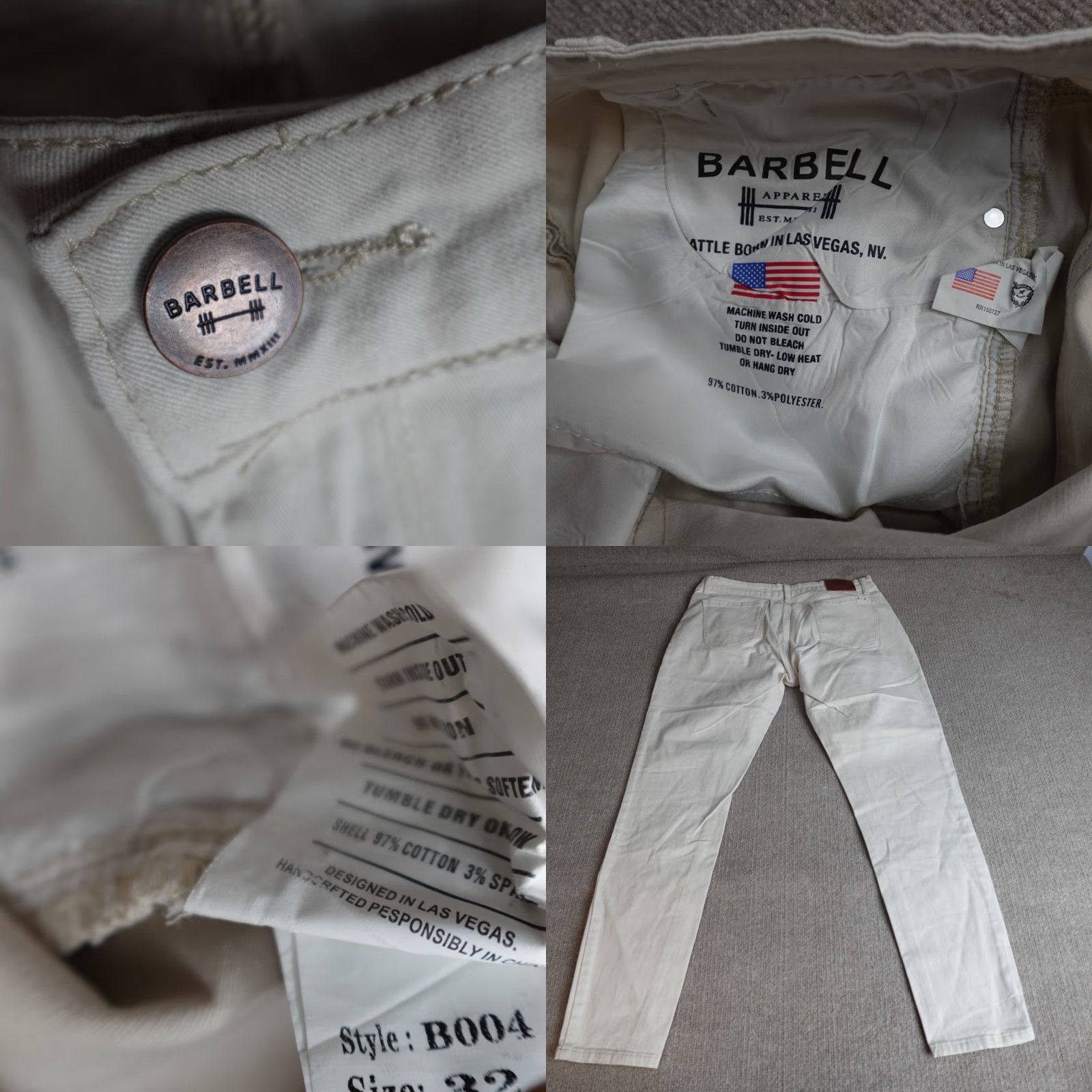 Vintage Barbell Apparel Pants 32 x 29 Beige Chino Stretch 5-Pocket Slim Fit Size US 32 / EU 48 - 8 Thumbnail