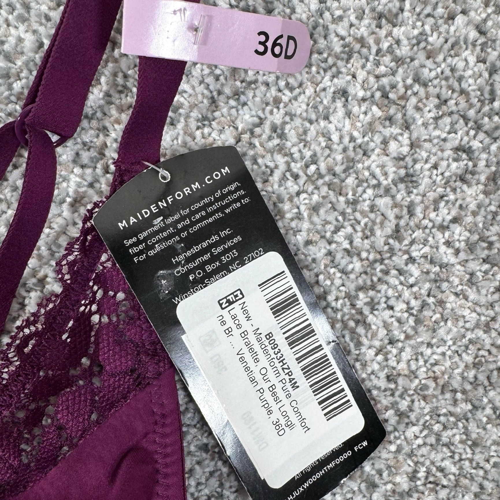 Vintage Maidenform Lace Bra 36D Convertible Wireless Padded Whimsigoth Coquette Romantic Bralette Women Womens D Cup Purple Nylon Spandex Size ONE SIZE - 3 Thumbnail
