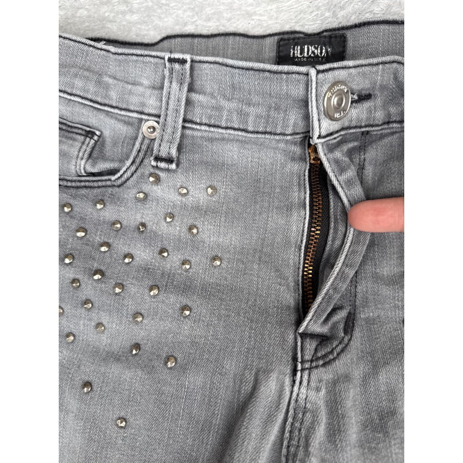 Hudson Hudson Womens Skinny Jeans Gray Medium Wash Studded 29x28 Slim Stretch Mid Rise 5-Pocket Denim Size 29" - 5 Thumbnail