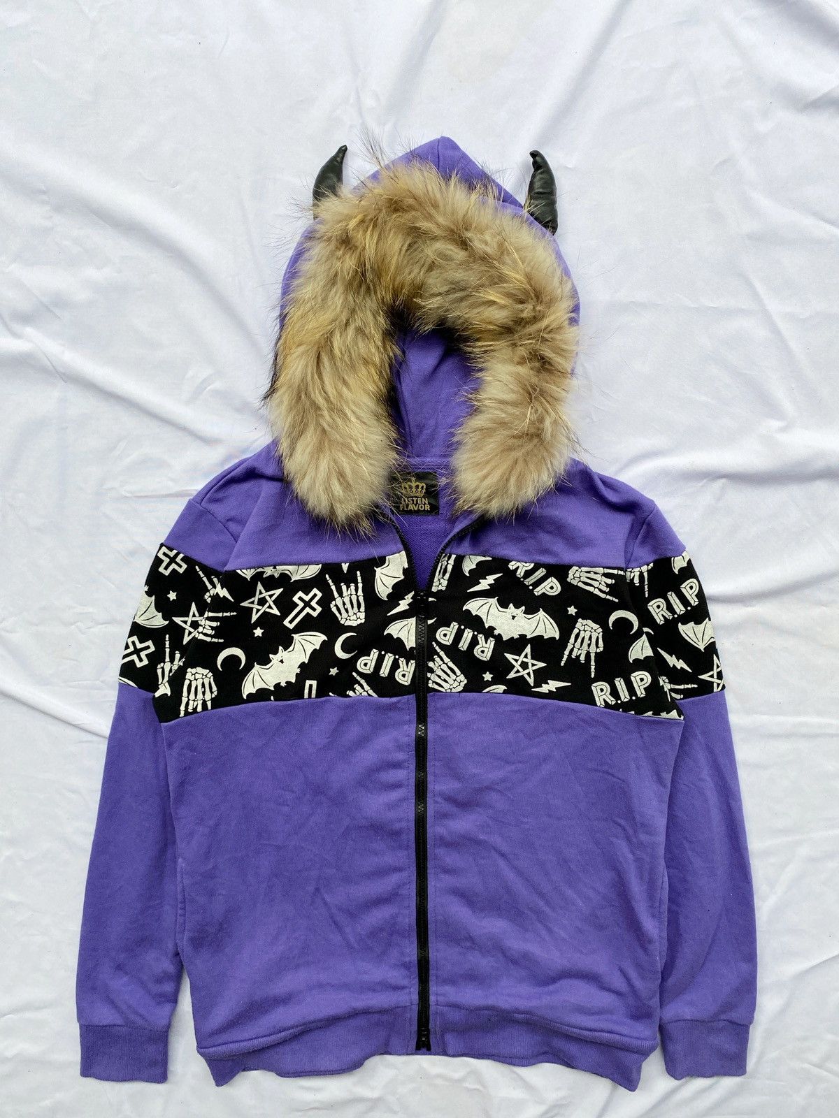 image of Hysteric Glamour x If Six Was Nine Listen Flavor Devil Fur Zip Hoodie in Purple, Men's (Size Medium