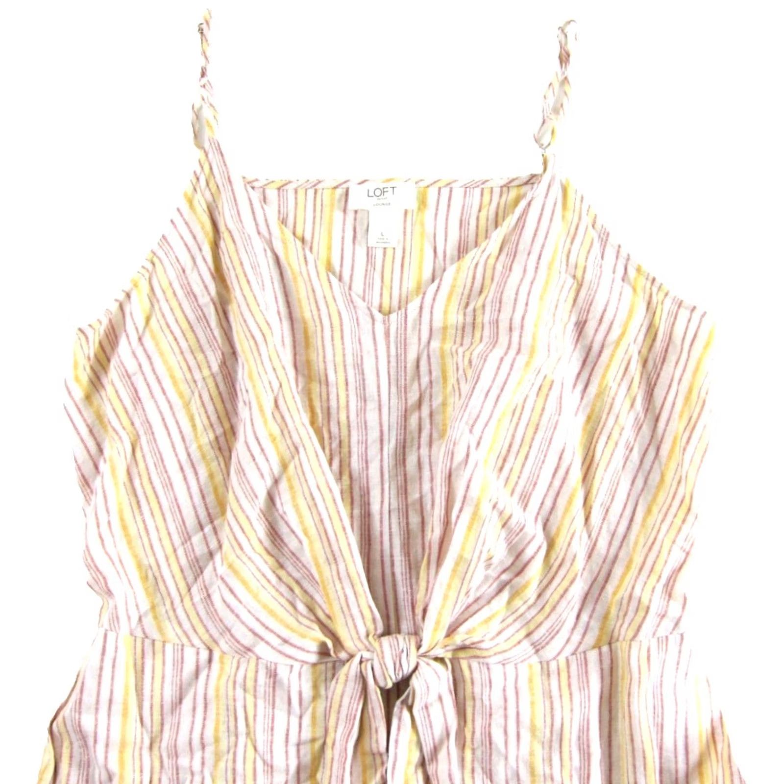 Ann Taylor Ann Taylor Loft Lounge Pink Linen Jumpsuit Wide Leg Pocket Spaghetti Strap V-Neck Large Ladies Women XS-XXL Size 36" / US 14 / IT 50 - 4 Thumbnail
