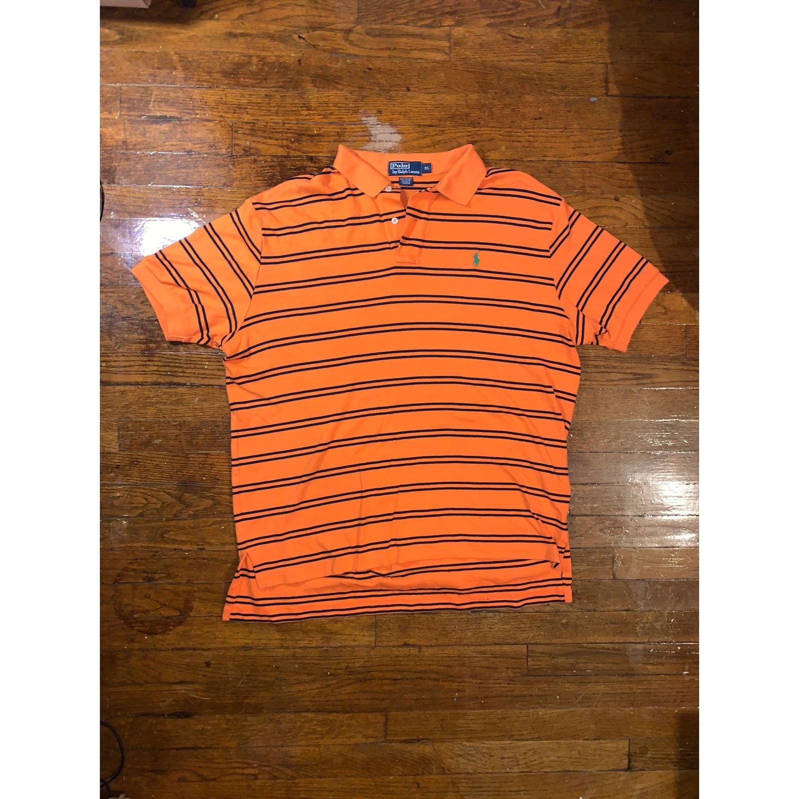 Polo Ralph Lauren Orange Striped Polo Shirt XL Green Pony
