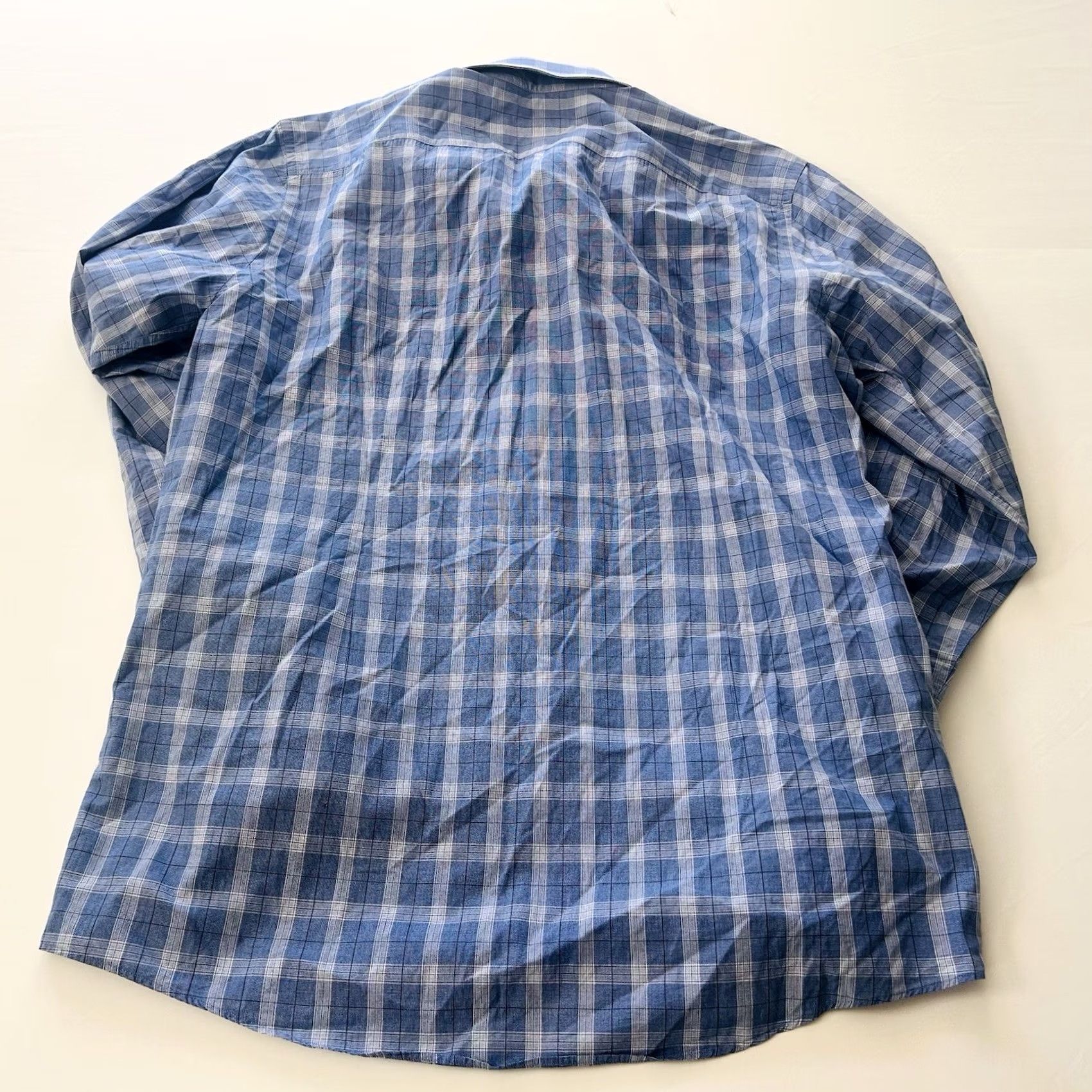 Hugo Boss HUGO BOSS Dress Shirt Blue White Plaid 16.5 36/37 Sharp Fit 100% Cotton Formal Casual Mens Regular Slim Collar Spread Barrel Cuff Size 46R - 5 Thumbnail
