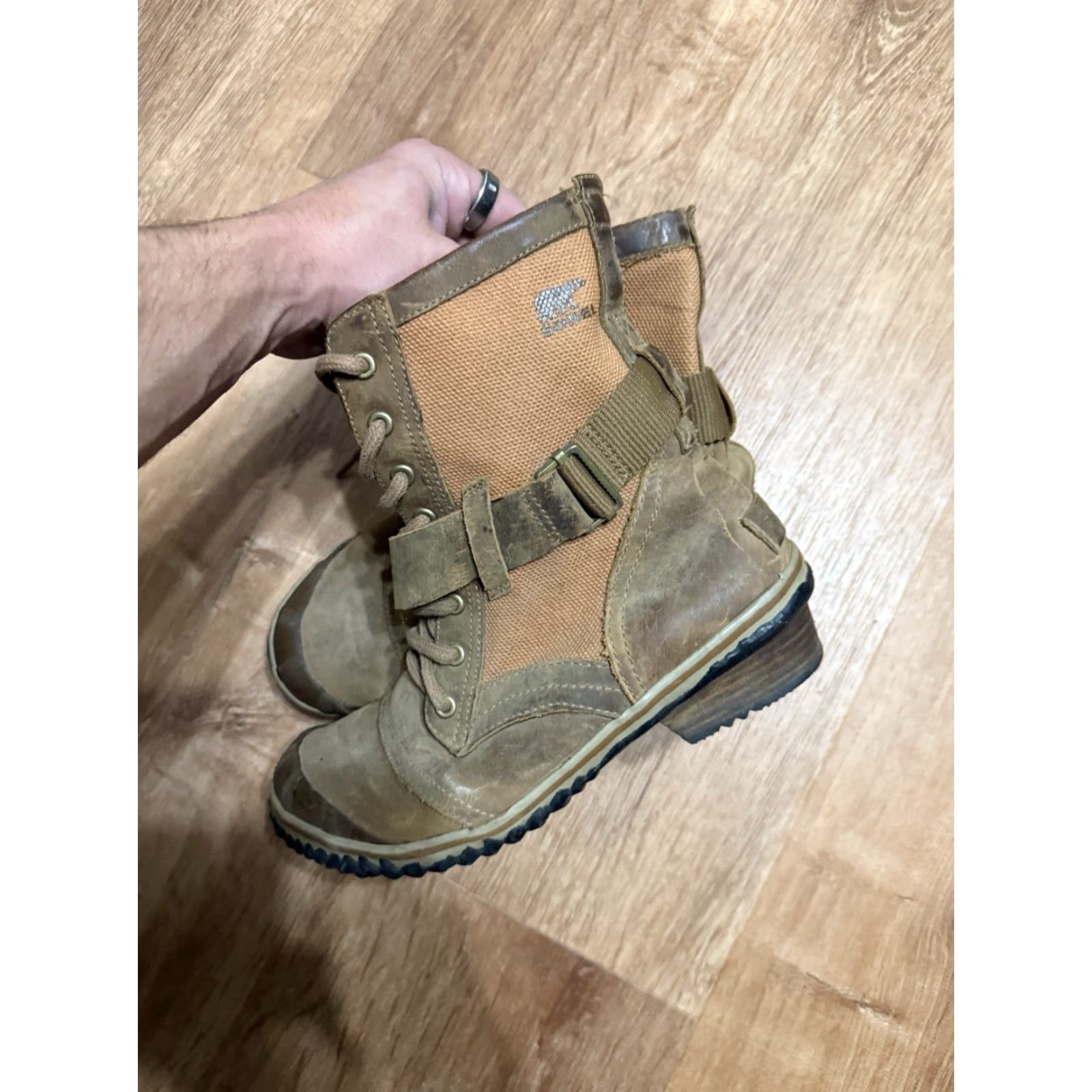SOREL Sorel Slimboot Lace Boot Waterproof Leather Rubber Sole Women Sz 8 Combat Mid-Calf Buckle Lace Brown Leather Size US 6 / IT 36 - 7 Thumbnail