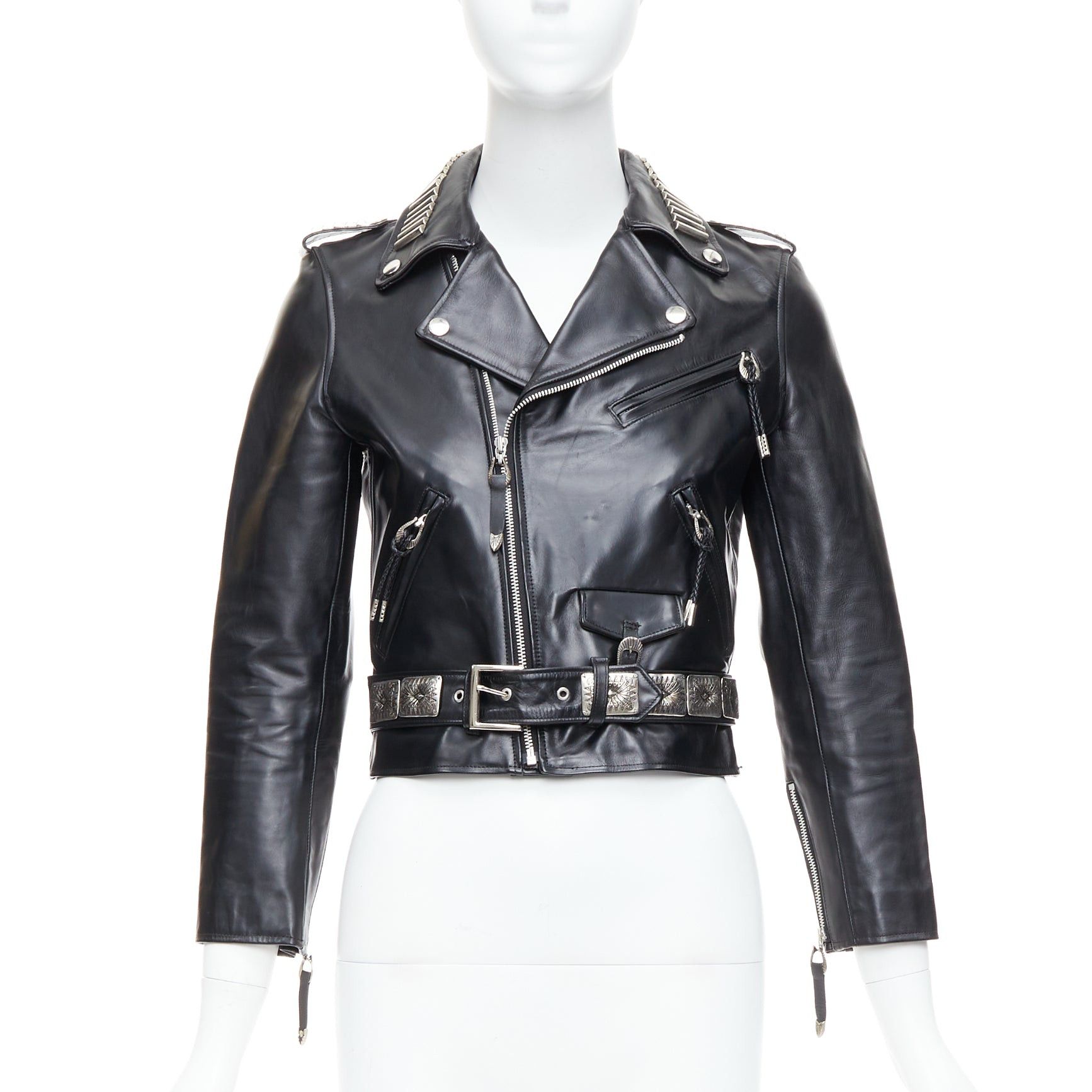 Toga TOGA PULLA black cowhide leather silver logo charm zip crop biker FR36 S Size S / US 4 / IT 40 - 1 Thumbnail