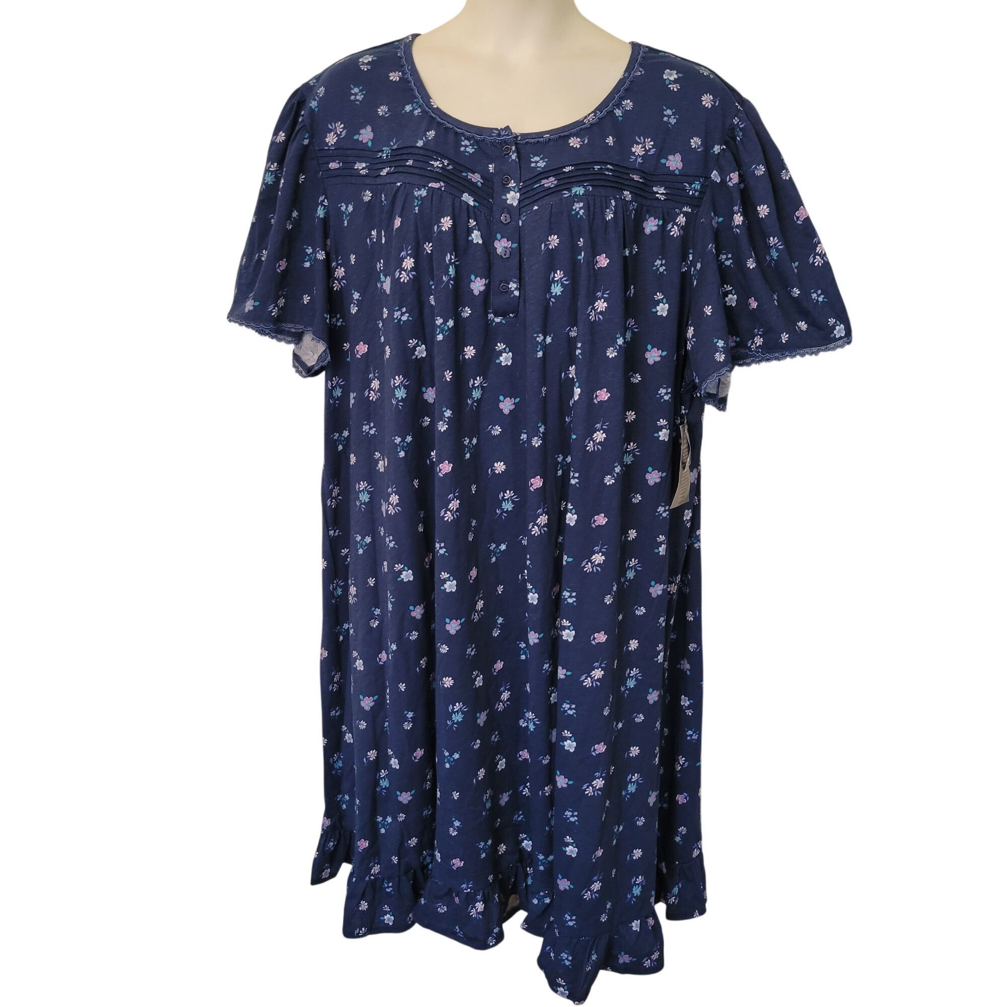 Vintage Dreams Co Blue Floral Nightgown 4X Cotton Long Modest House Size 4XL / US 24-26 - 1 Thumbnail