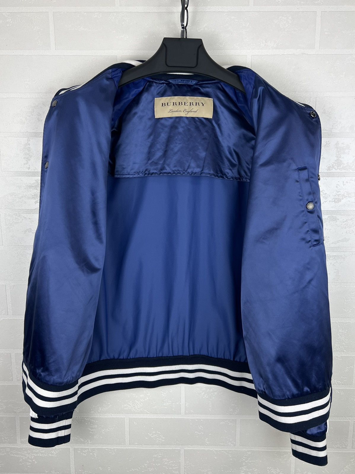 Burberry BURBERRY Bomber Jacket Lidington Nylon Satin Navy Men's Size US XL / EU 56 / 4 - 8 Thumbnail