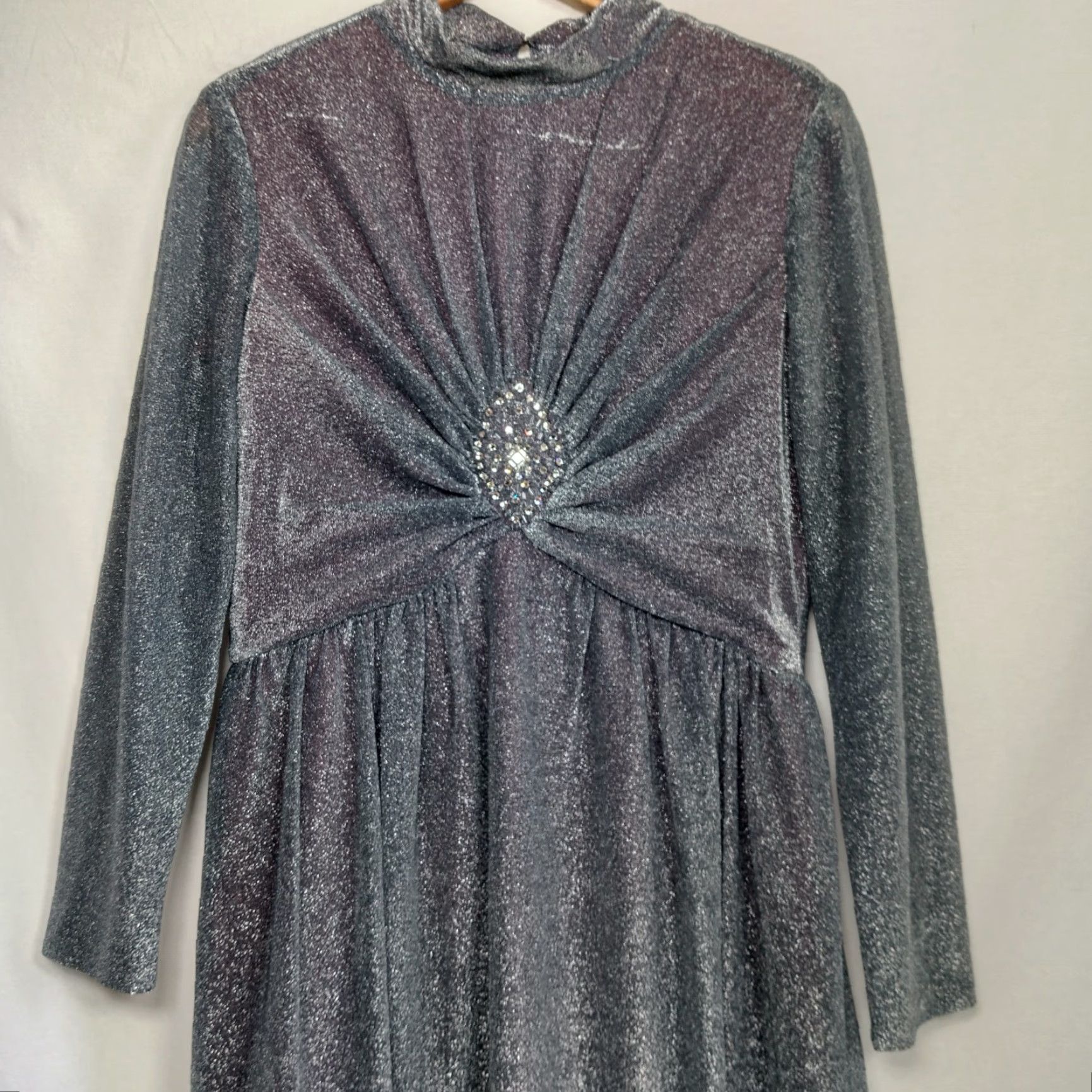 Vintage VINTAGE Evening Gown Maxi 59" Long Silver Metallic 1970s Size 16 Womens Party Event Beaded Rhinestones Size XXL / US 16-18 / IT 52-54 - 6 Thumbnail