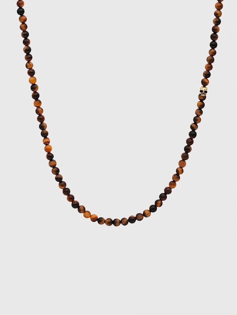 John Varvatos John Varvatos SKULL BEADED NECKLACE 24” Tigers-Eye Size ONE SIZE - 1 Thumbnail