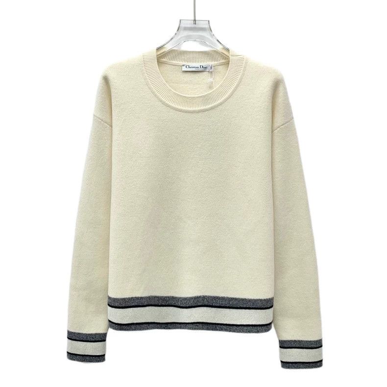 Dior Dior Beige striped letter inlaid cashmere round-neck long-s Size XS / US 0-2 / IT 36-38 - 1 Thumbnail