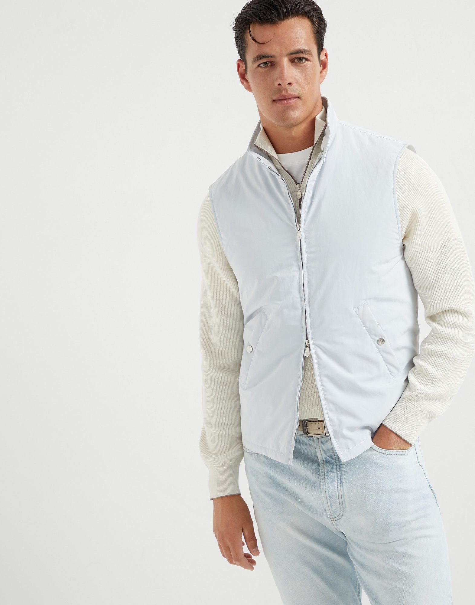 Brunello Cucinelli o1la1rc1a0326 Water-Resistant Microfiber Vest in Light Blue Size US XL / EU 56 / 4 - 1 Thumbnail