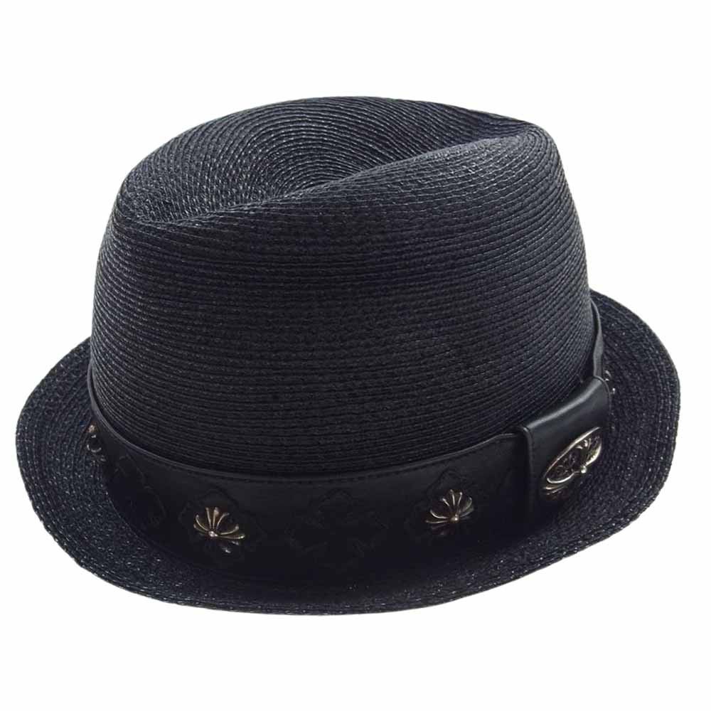 image of Chrome Hearts Oval Cross Straw Fedora in Black, Men's