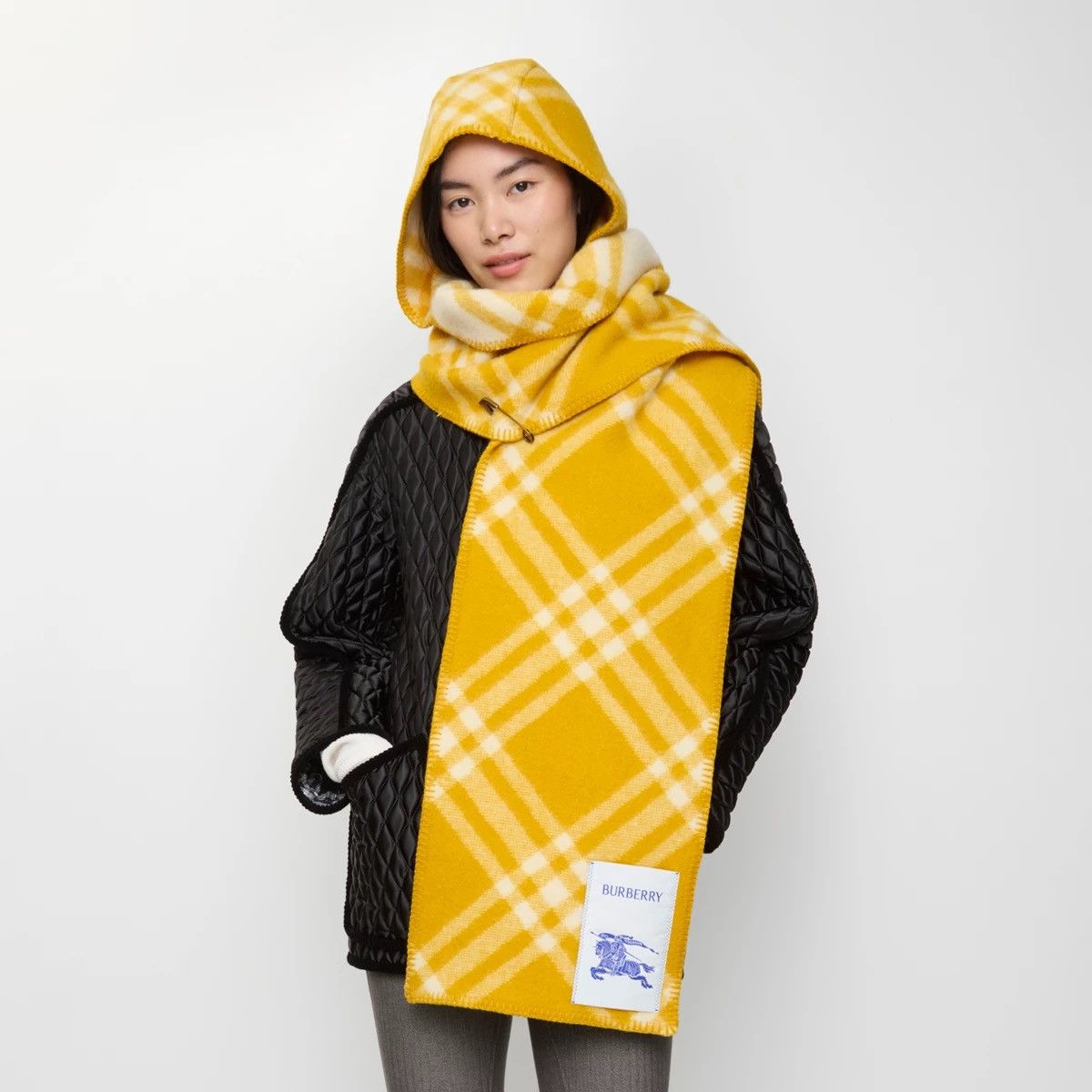 Burberry $1300 Yellow Check Hooded Wool Scarf Size ONE SIZE - 2 Thumbnail