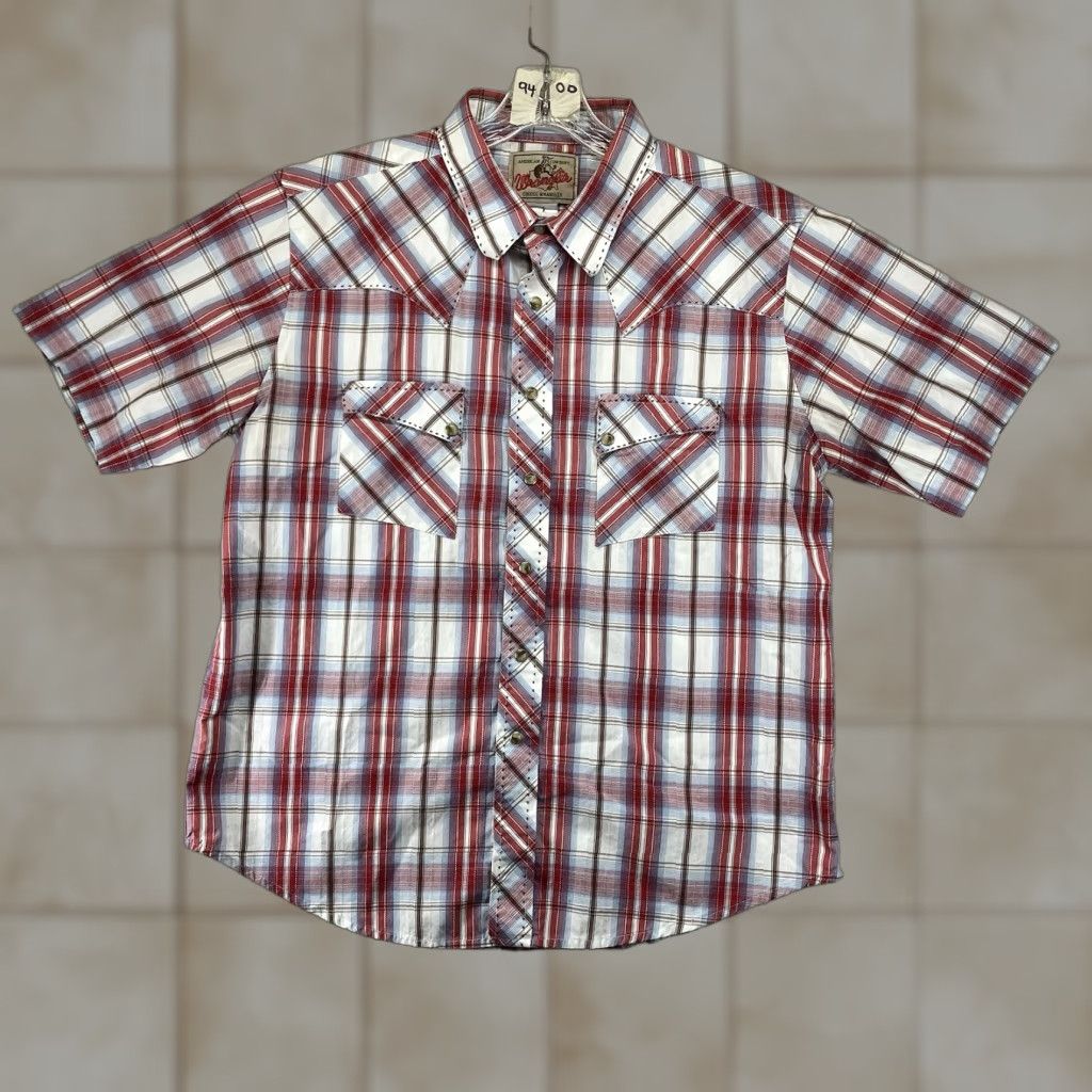 Wrangler VINTAGE Wrangler Shirt Mens Large Red Plaid Pearl Snap Cowboy USA Western Rodeo Shirt (Button-Up, Cowboy, Retro) Mens Size US L / EU 52-54 / 3 - 1 Thumbnail