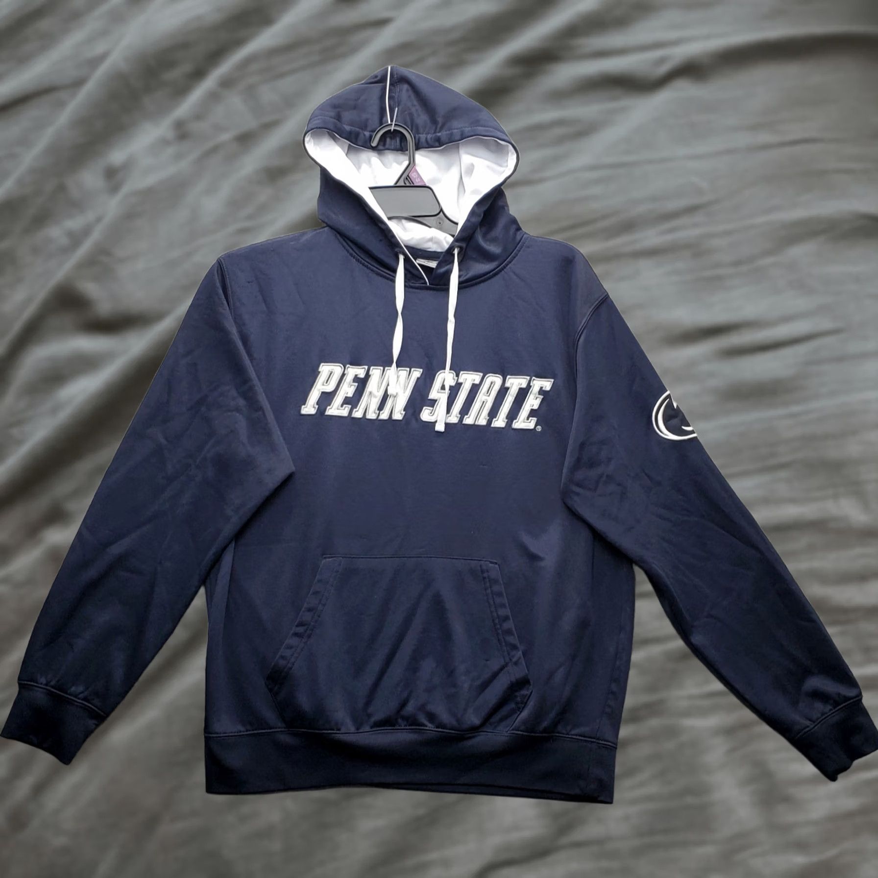 Vintage Stadium Hoodie Mens L Navy Athletics Fleece Lined Kangaroo Pocket Pullover Size US L / EU 52-54 / 3 - 1 Thumbnail