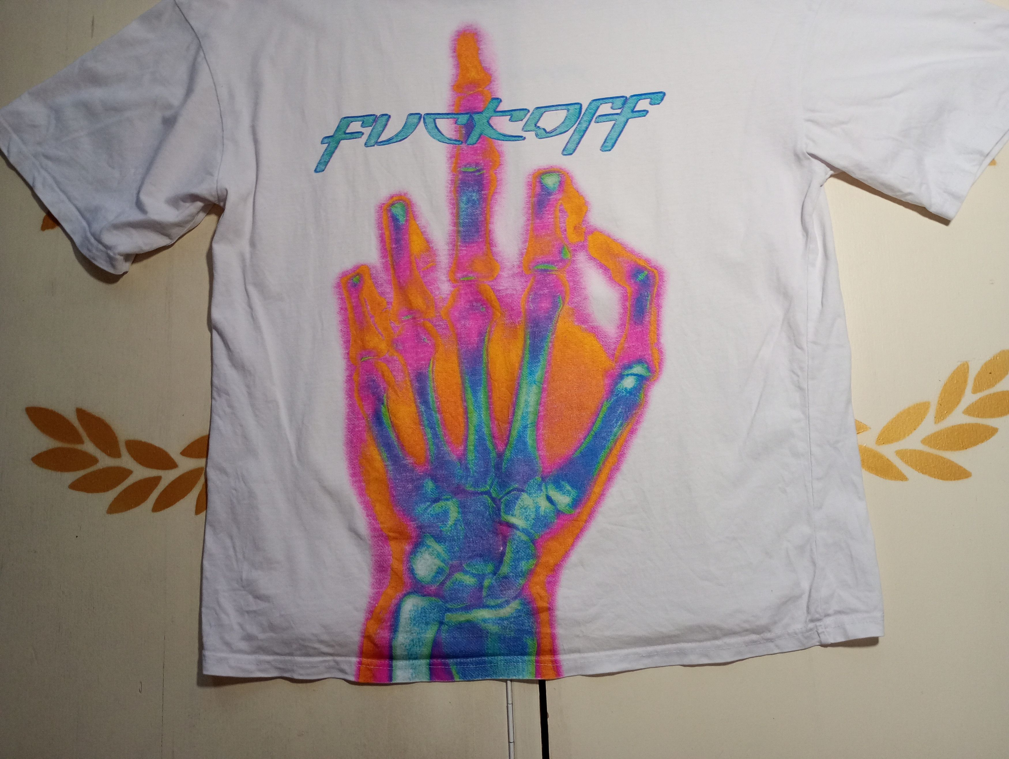 Other Fuck Off Sceleton Hand Printed T-Shirt Size US XL / EU 56 / 4 - 3 Thumbnail