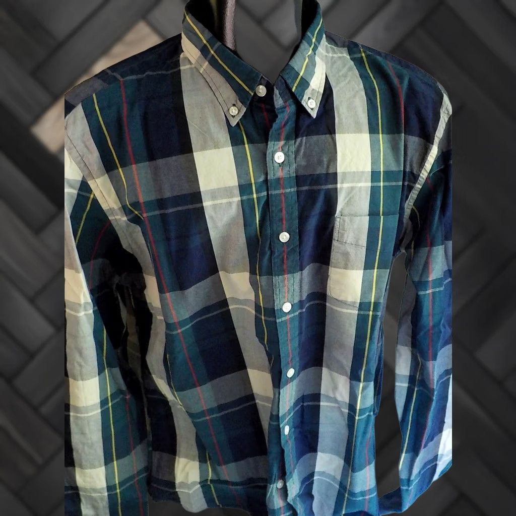 J.Crew J. Crew Plaid Sunwashed Oxford Shirt Button-Down Collar 100% Cotton XL Navy Green Ivory Red Yellow Men’s Shirt Size US XL / EU 56 / 4 - 1 Thumbnail