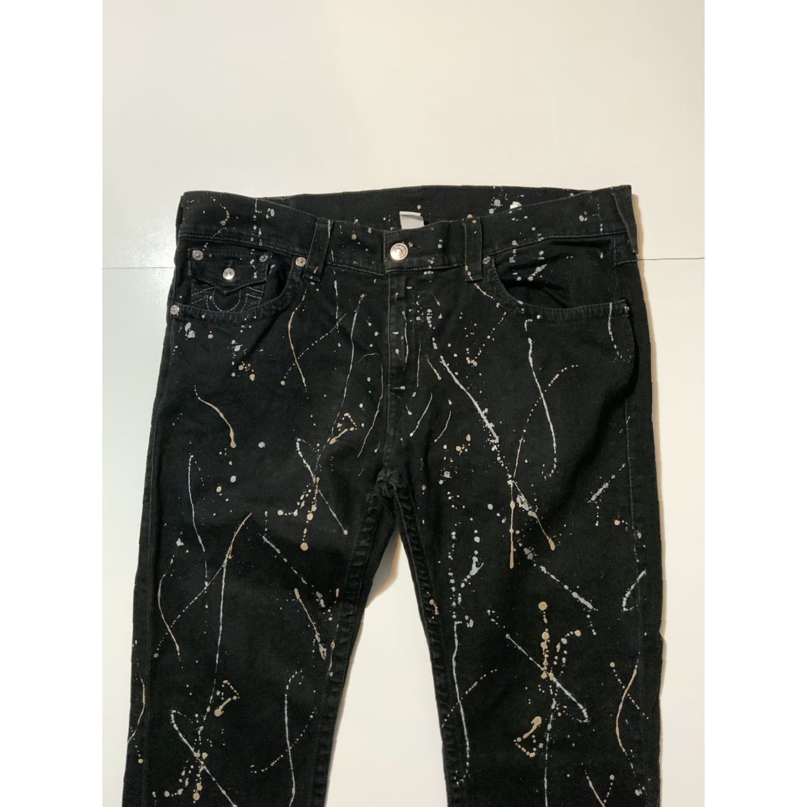 True Religion VINTAGE True Religion Paint Splatter Skinny Flap Horseshoe Mens Black Denim Jeans Sz. 40 - Men Jeans Black 40 Slim Skinny Flap Horseshoe 34 Inseam Size US 40 / EU 56 - 4 Thumbnail