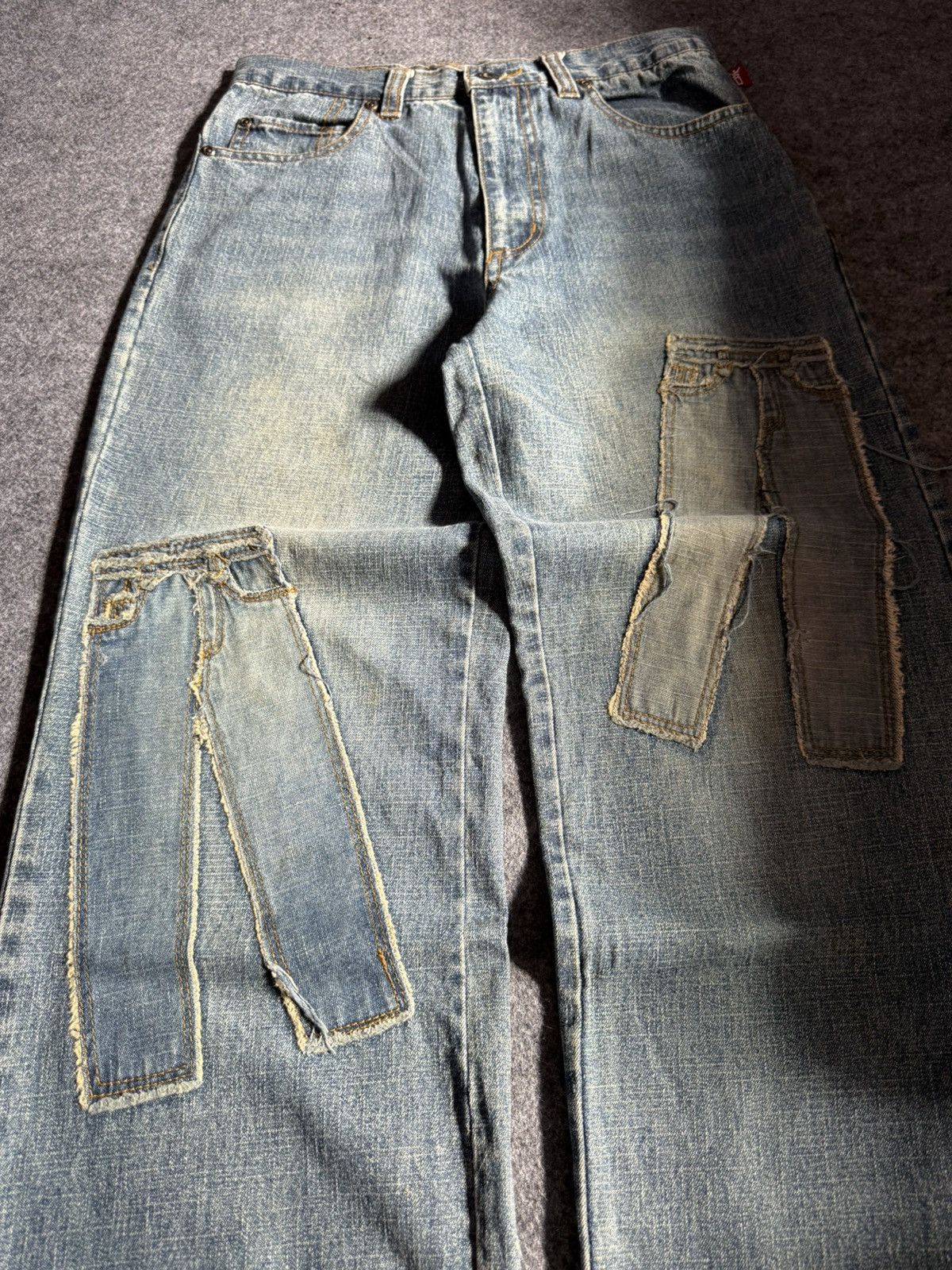 Beauty Beast × Japanese Brand Ignition Trompe L’oeil Pants On Pants Patched Denim Jeans Size US 27 - 3 Thumbnail