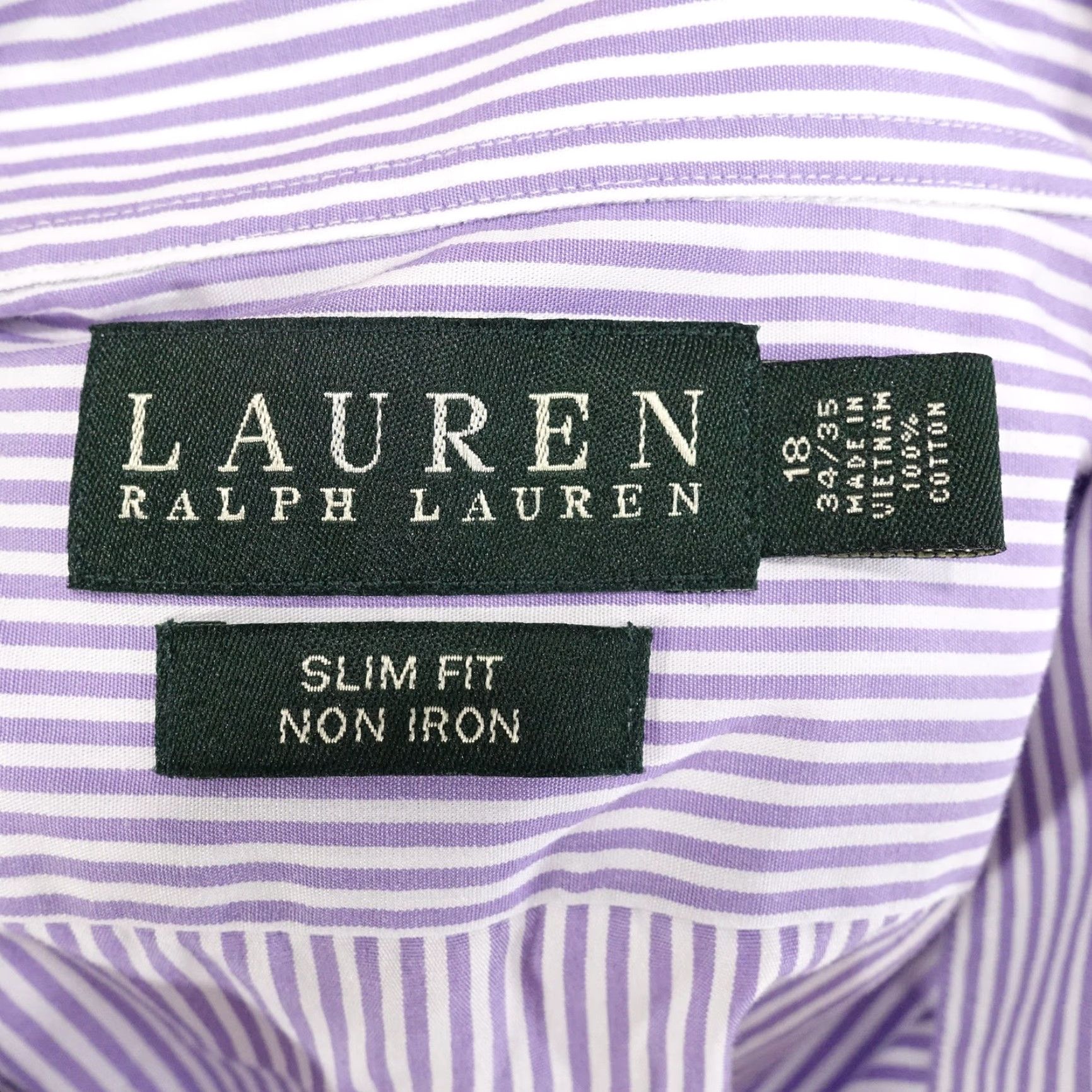 Ralph Lauren VINTAGE Ralph Lauren Shirt Mens XL 18 Slim Fit Dress Shirt Long Sleeve Purple White Striped Cotton Business Formal Size 48R - 6 Thumbnail